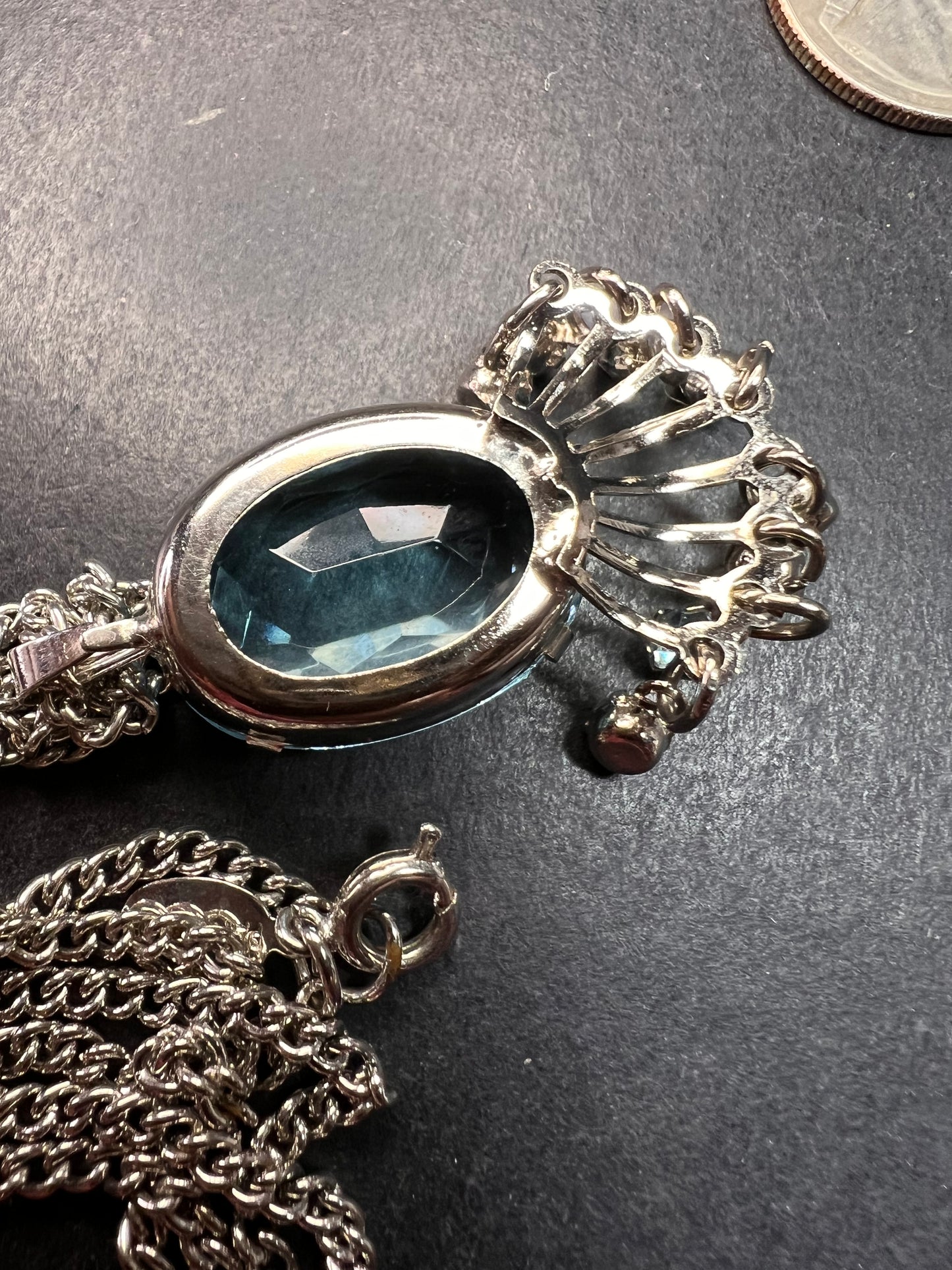 Vintage Park Lane Mid Century Blue Glass Chandelier Necklace 21”