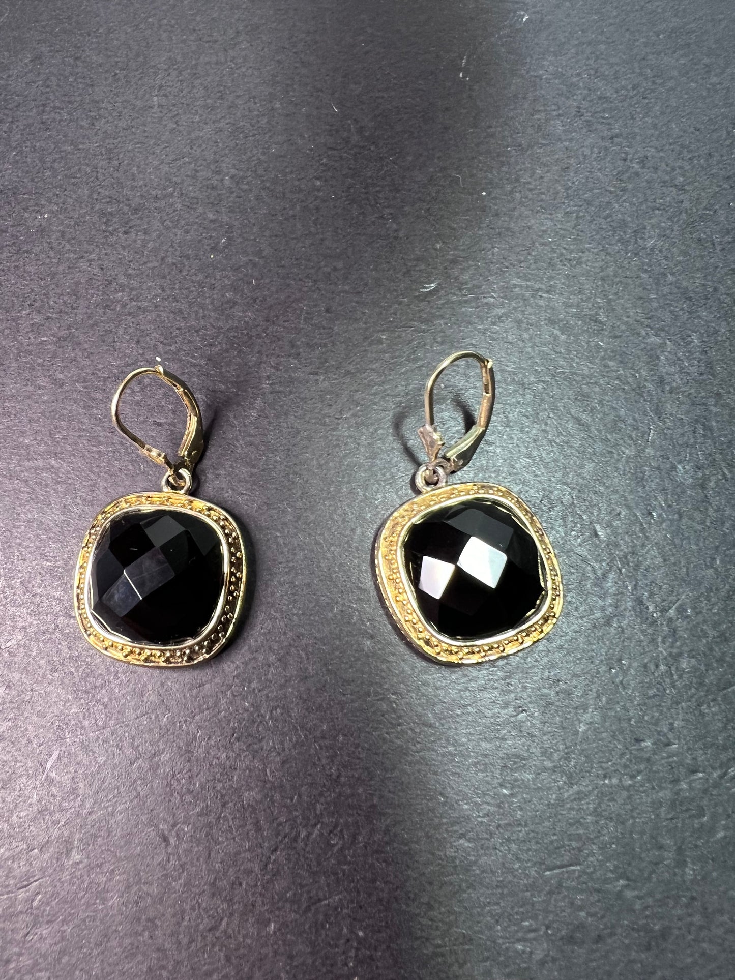 Black onyx vermeil lever back earrings