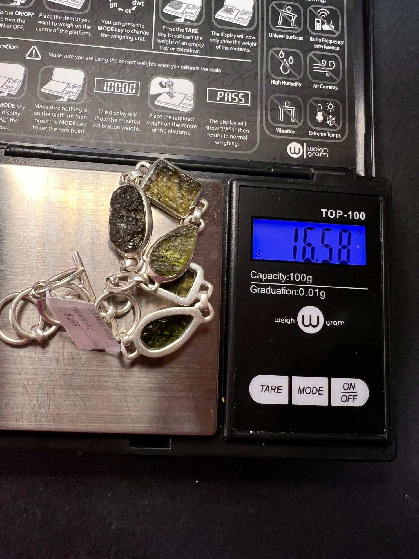 SOLD NEW Moldavite old stock sterling silver toggle bracelet