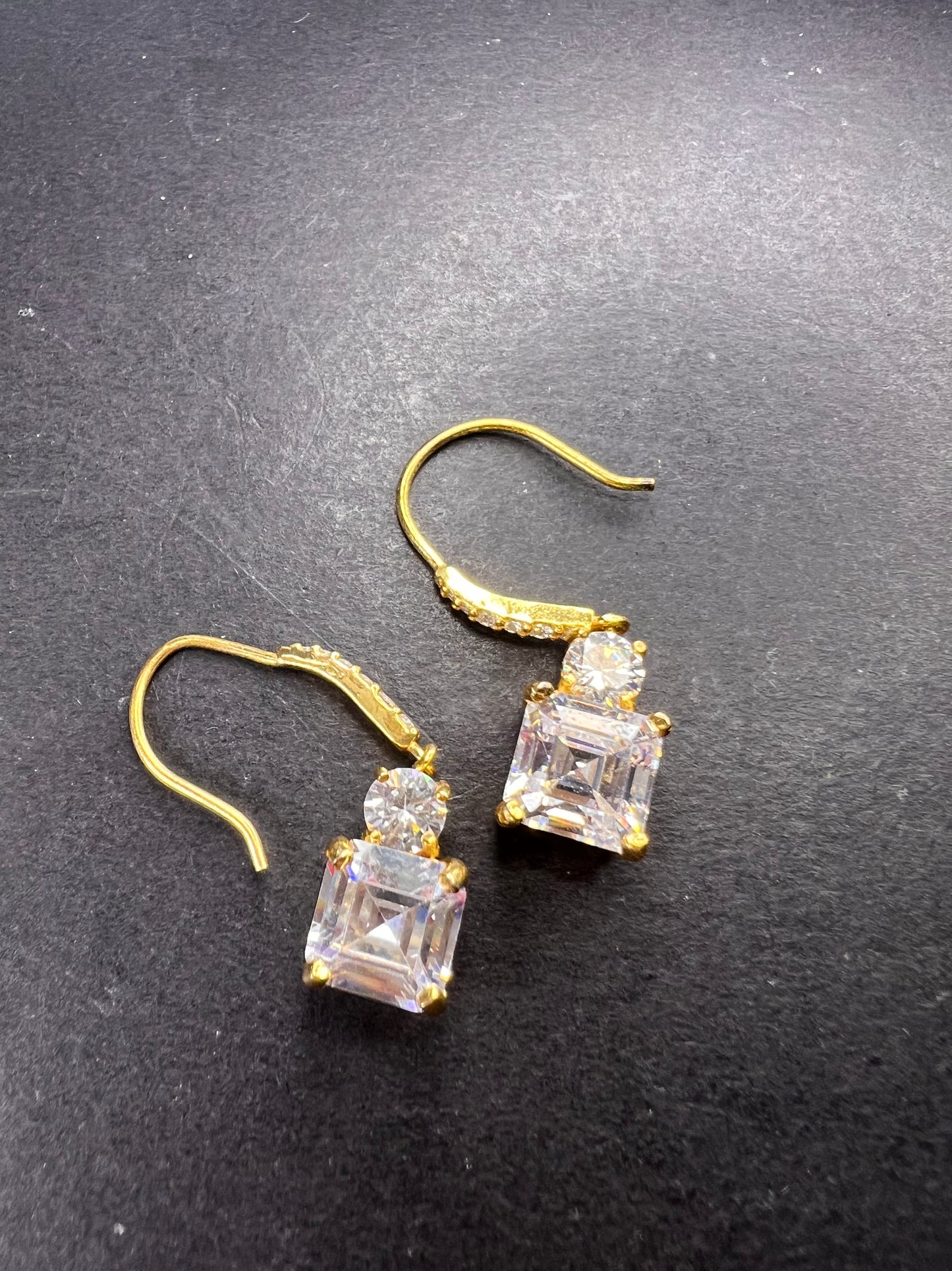 White Cubic Zirconia Asscher Cut 18k Yellow Gold Over Sterling Silver Dangle Earrings 9.40ctw