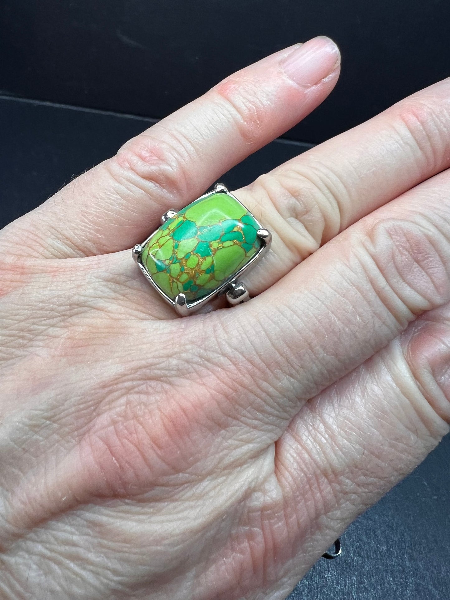 NEW Mojave green turquoise convertible pendant ring with chain in stainless steel