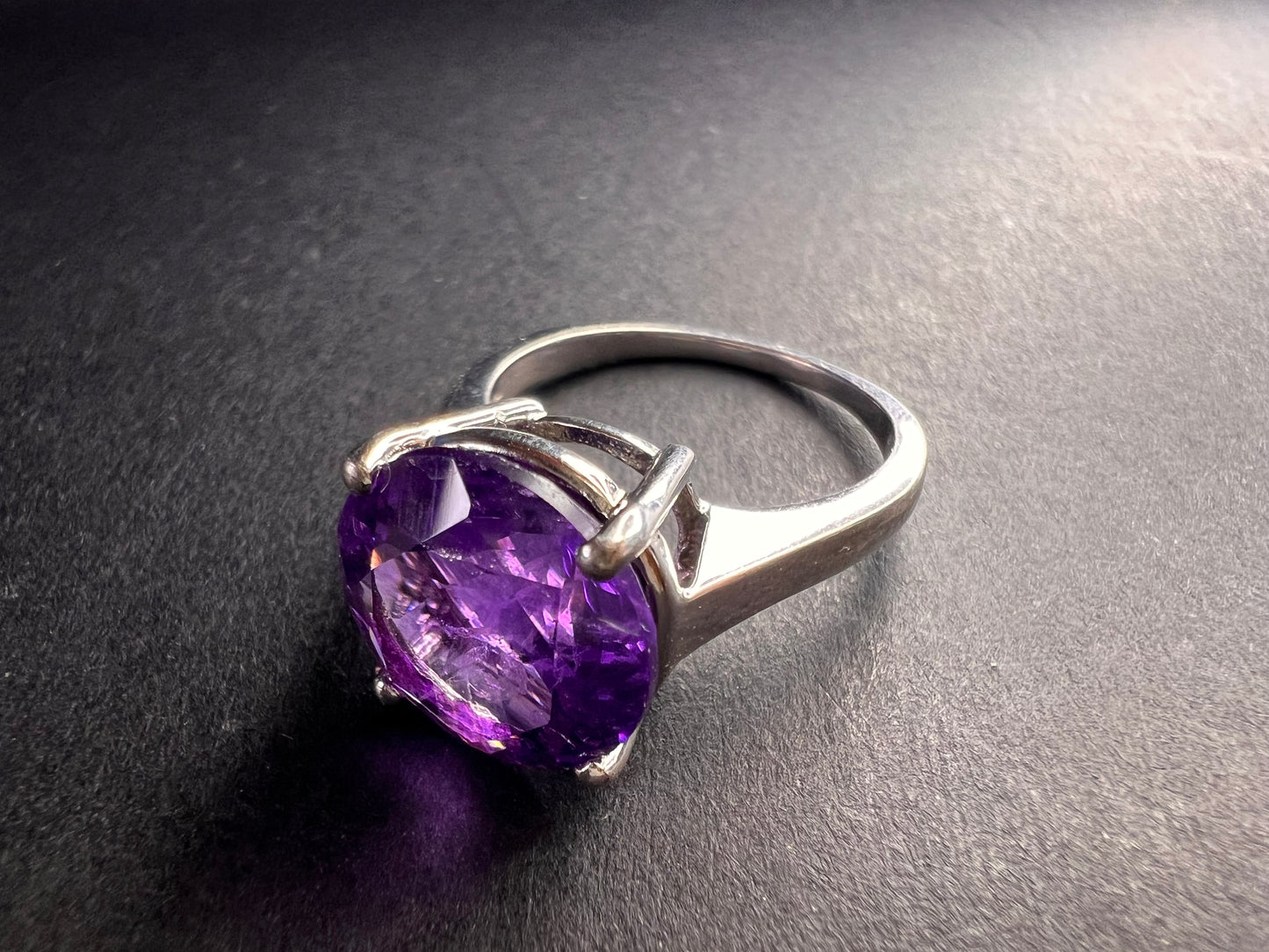Vintage Samuel Aaron amethyst solitaire sterling silver ring size 7