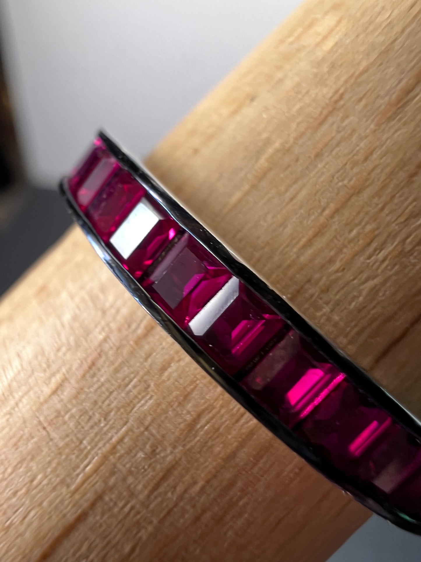 Lab pink sapphire eternity band stacker ring in sterling silver size 11