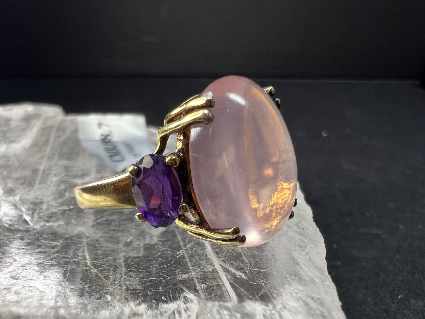 Rose Quartz & Amethyst Gold Plated 925 Ring Size 7 NWT