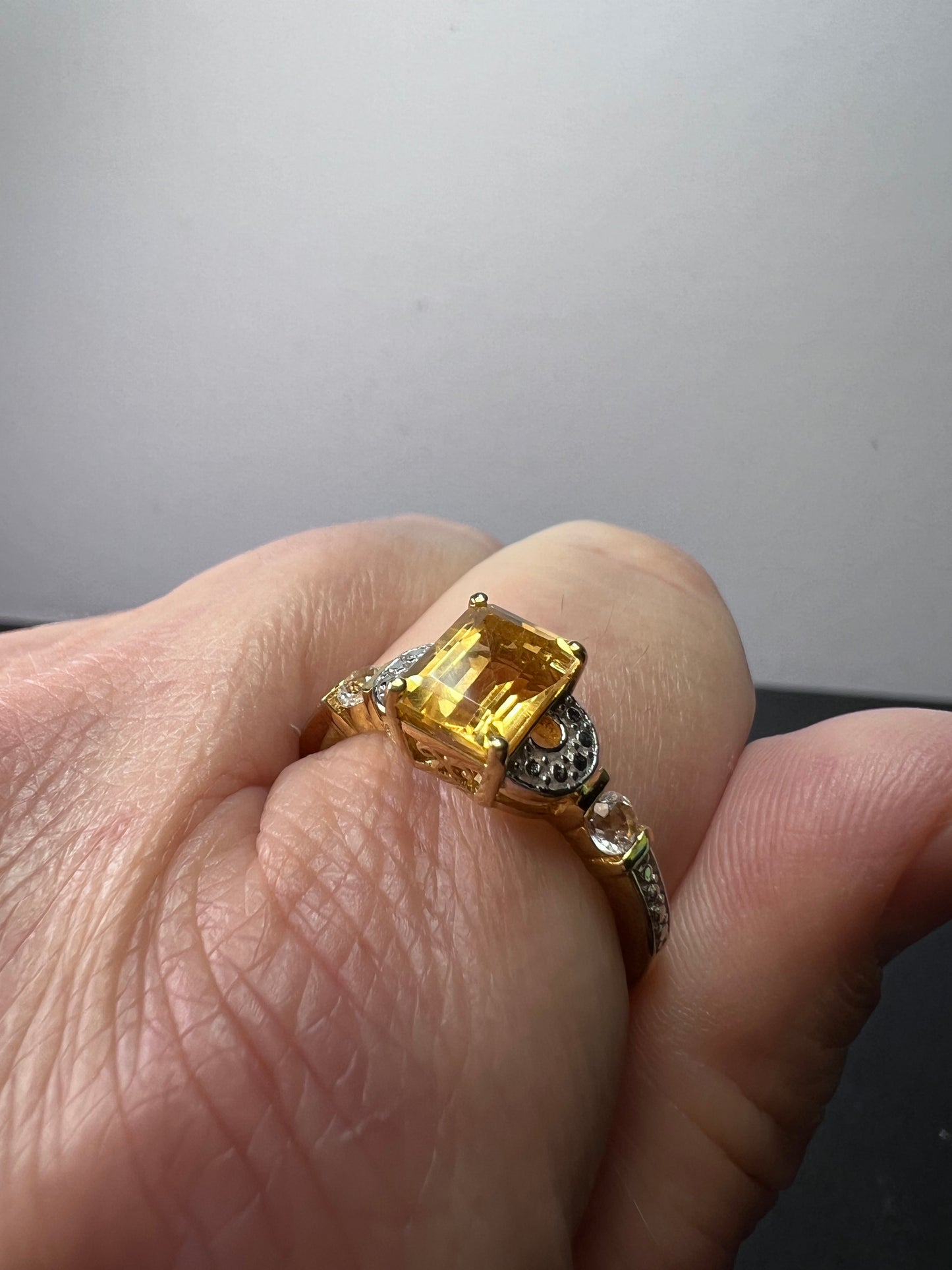 Citrine and white topaz ring in gold over sterling silver size 9