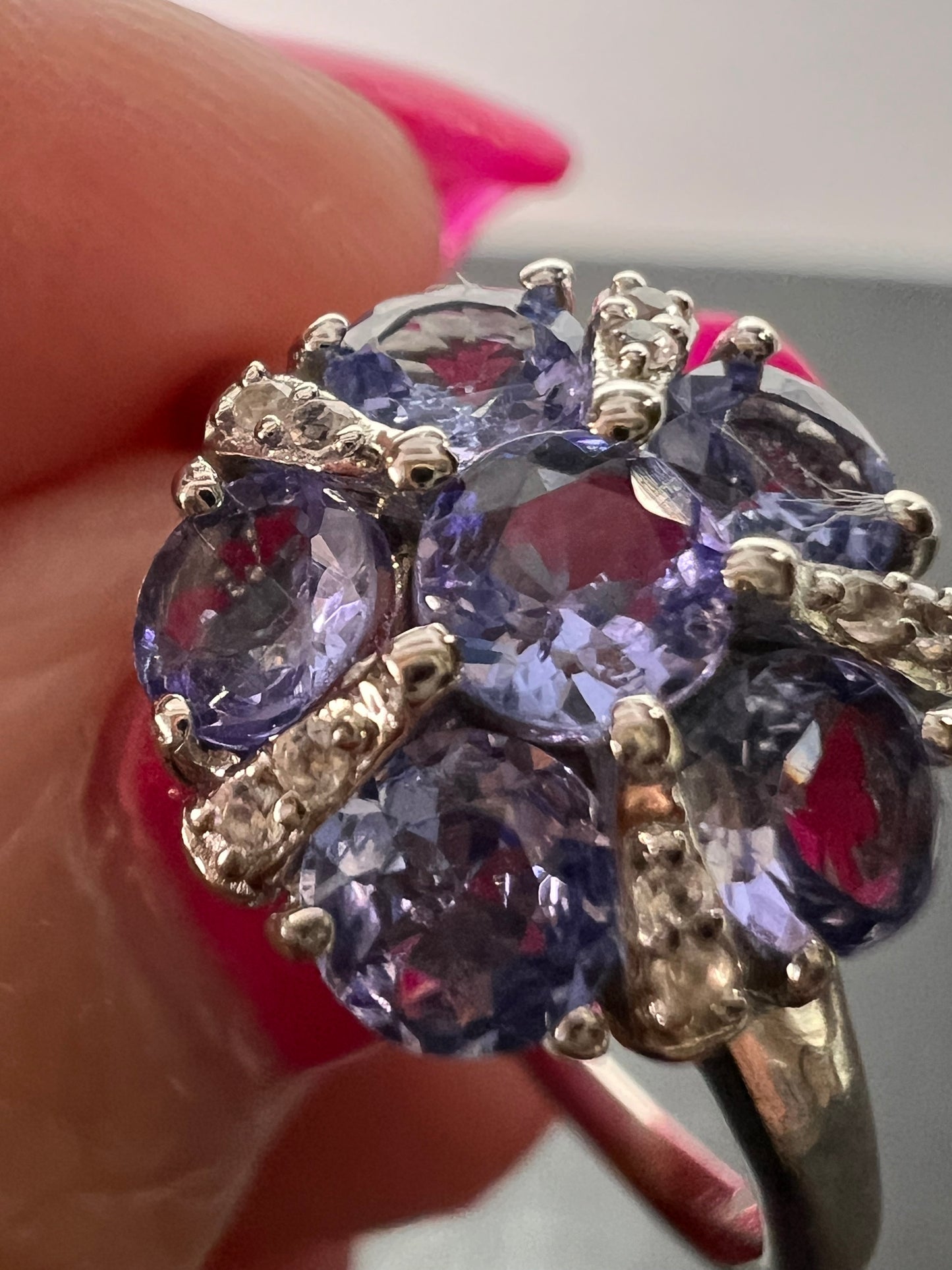 Tanzanite and zircon sterling silver ring size 9