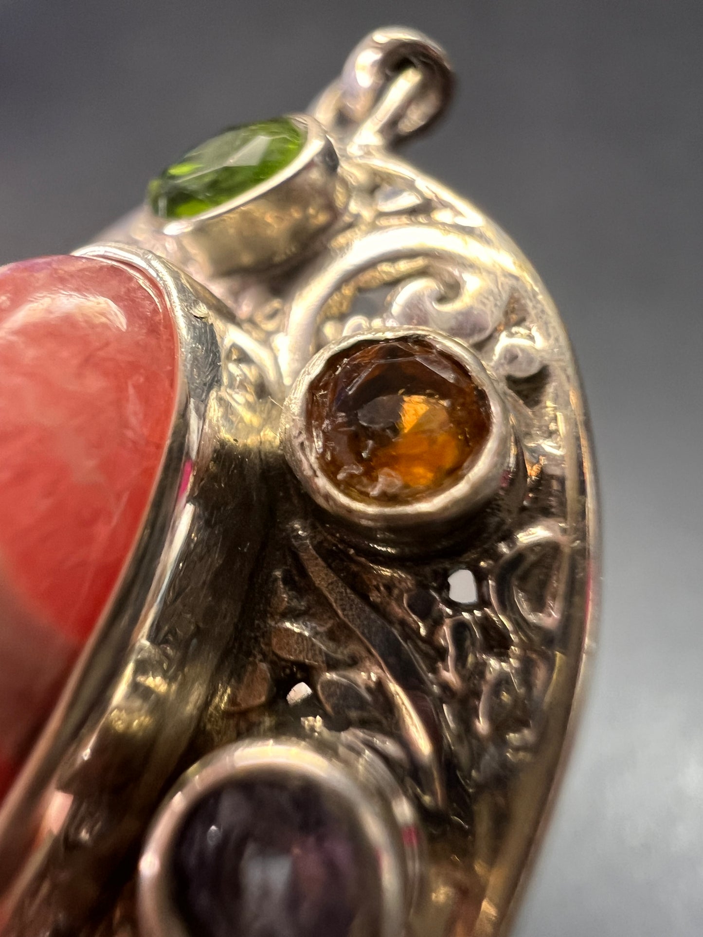 NEW Bali rhodochrosite multi gem sterling silver earrings