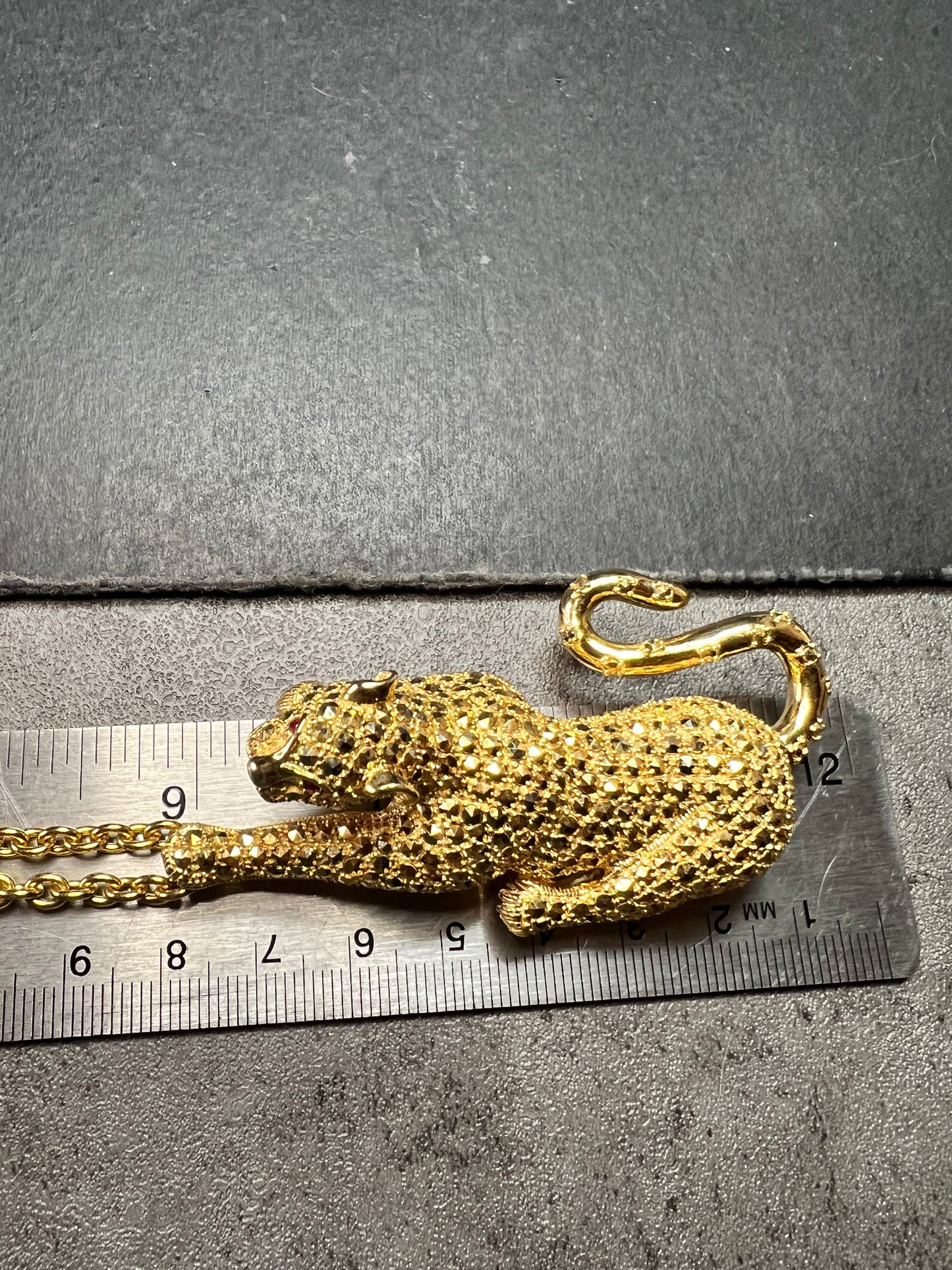 Dallas Prince 14K Clad Marcasite Panther Necklace Ruby Eyes 18-20