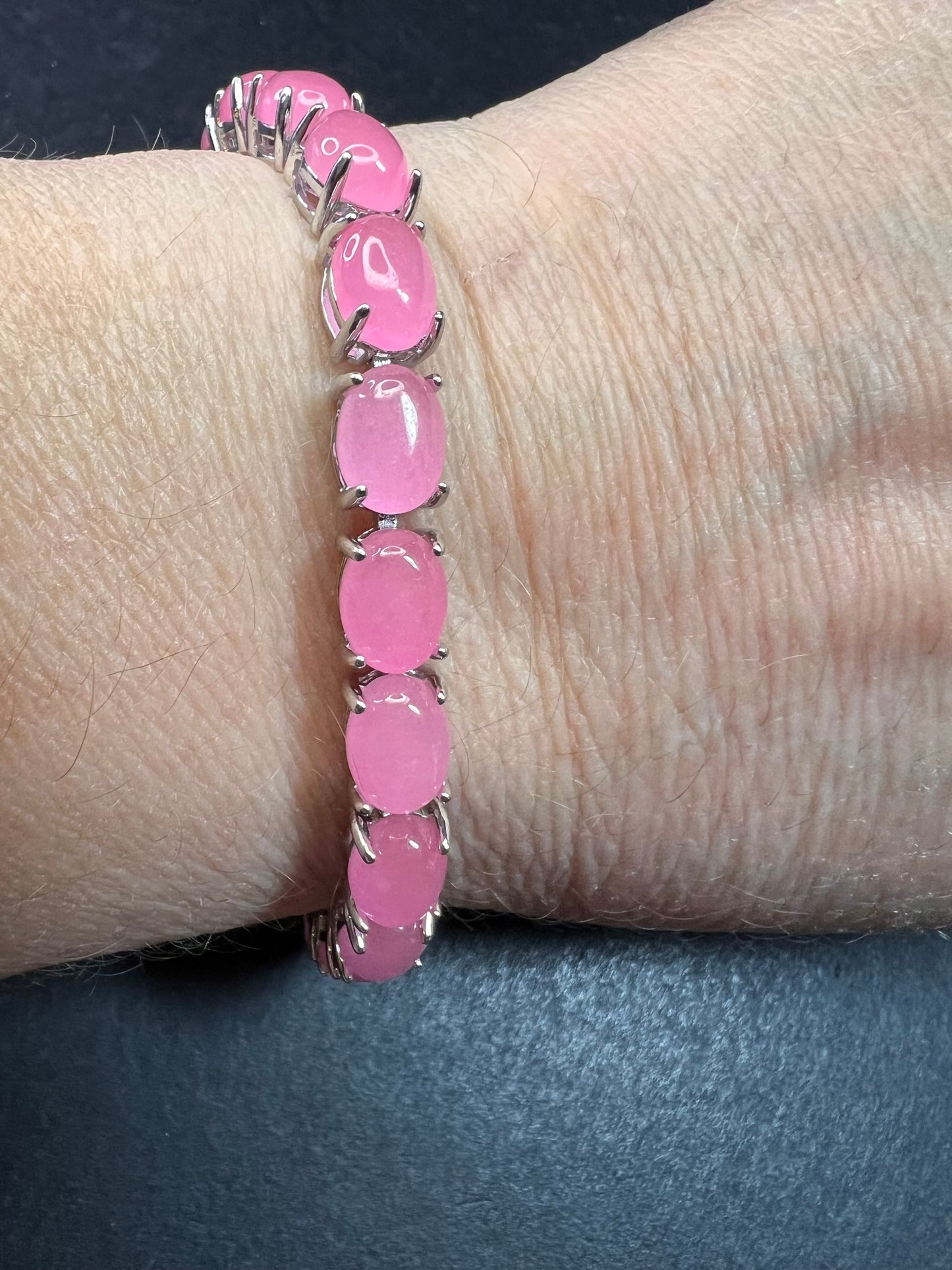 NEW Pink Jade sterling silver elephant tennis bracelet