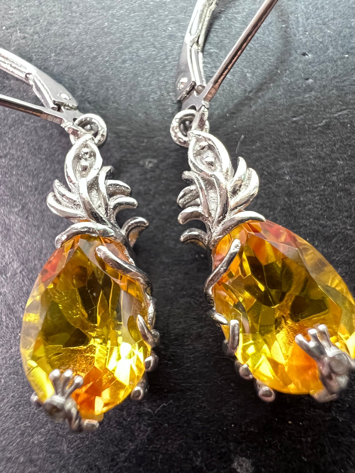 Lemon yellow treated quartz sterling silver drop earrings