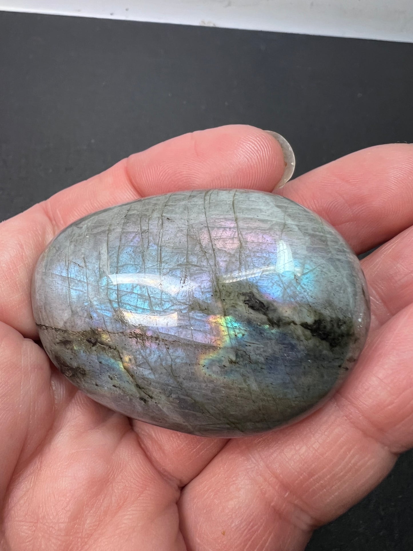 Labradorite with pink and purple rainbow flash