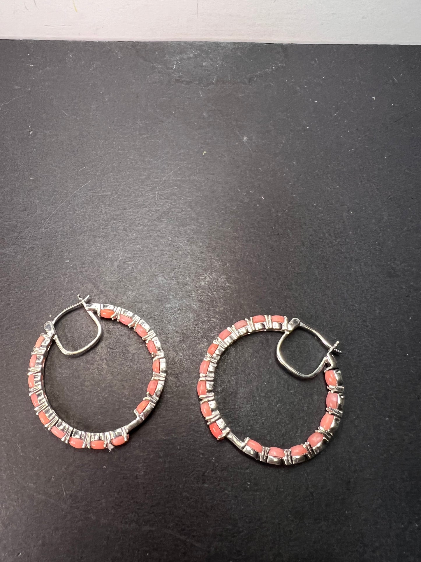 American Oregon peach opal hoop earrings in platinum over sterling silver 6.40ctw