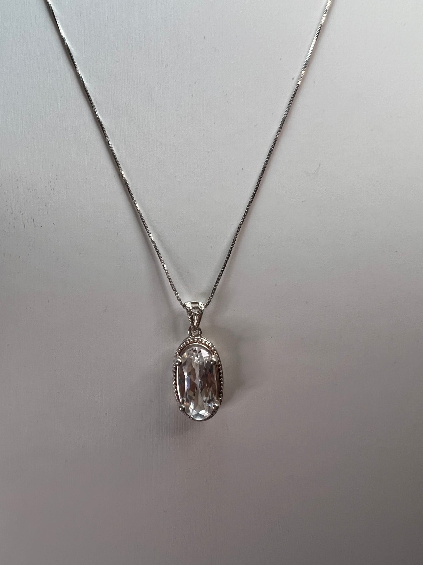 Lab white sapphire sterling silver pendant and chain necklace