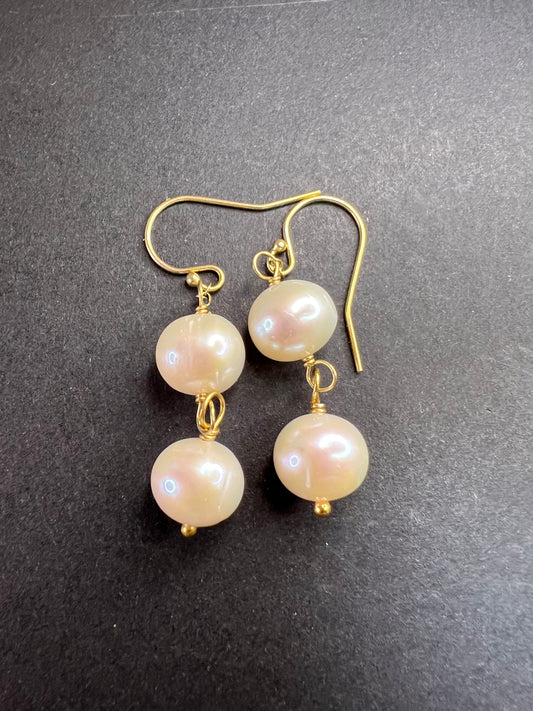 Cultured pearl dangle earrings in YG over sterling silver