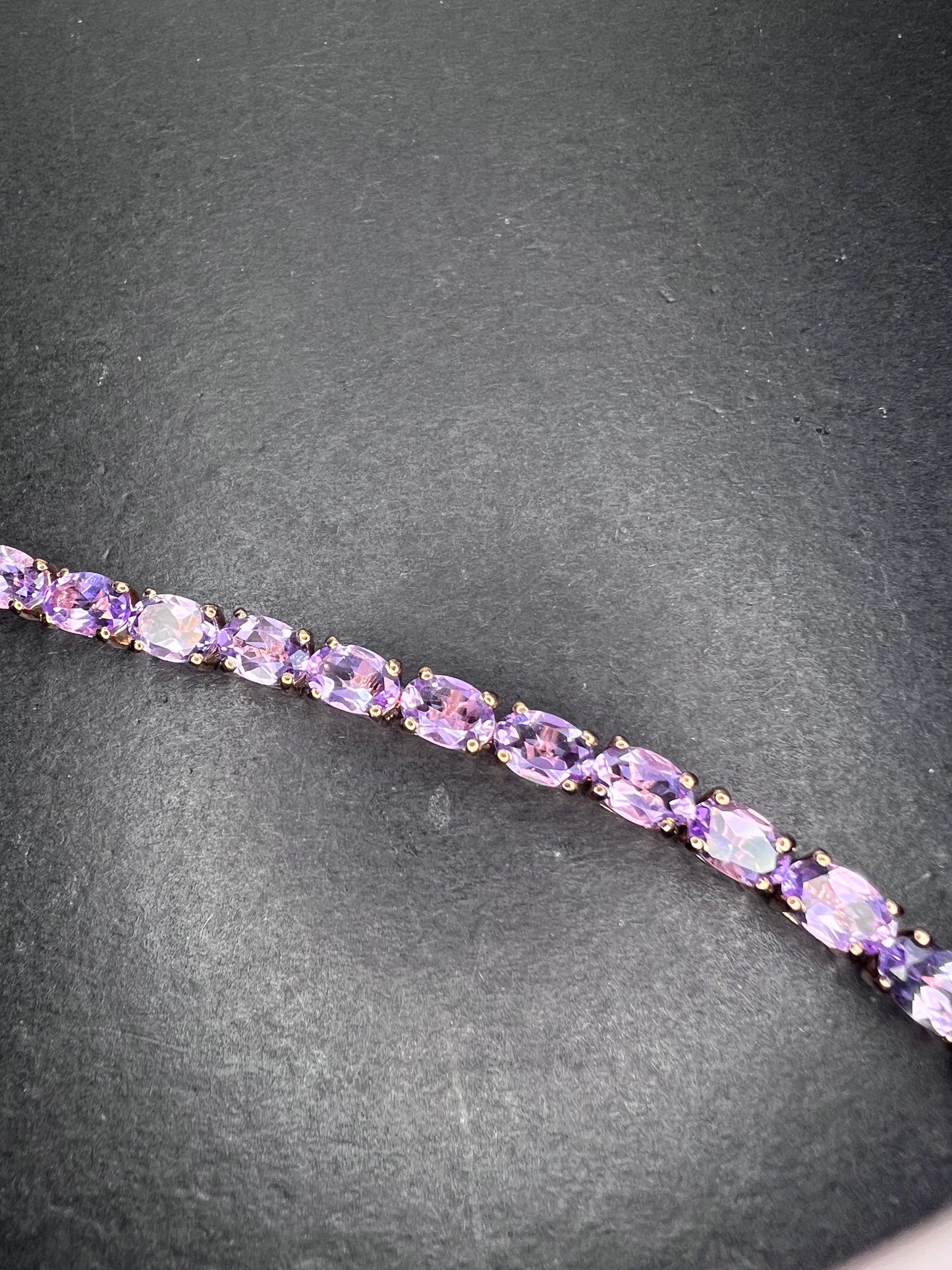 Rose de France amethyst tennis bracelet in 18k rose gold over sterling