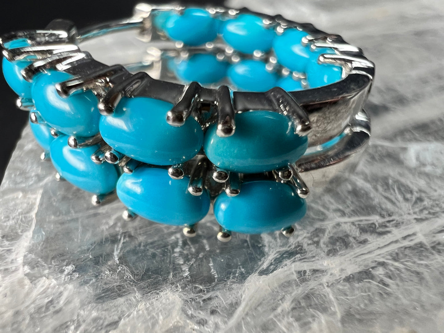 Sterling Silver Turquoise Inside Out Hoop Earrings 925 Estate Like New