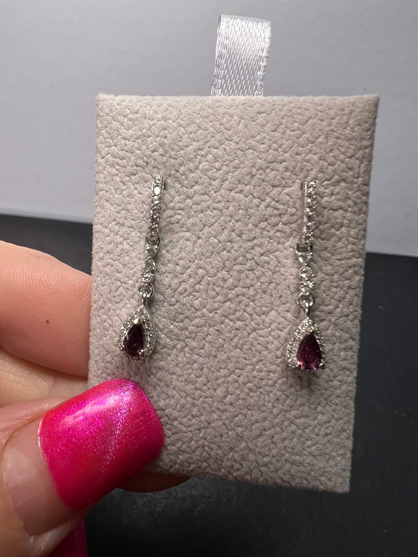 Ofiki rubellite and zircon drop earrings in platinum over sterling silver *NEW*