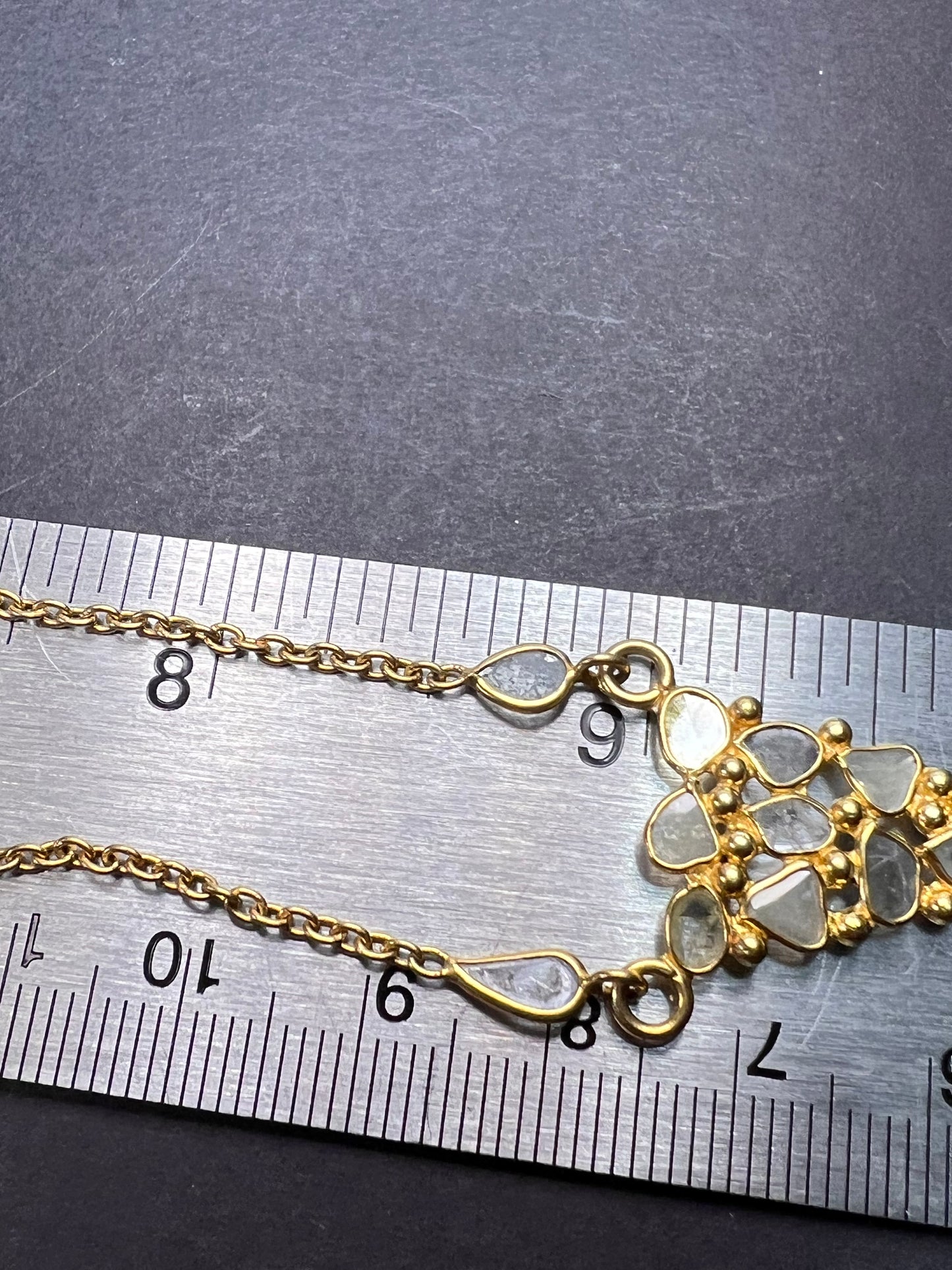 Polki diamond station necklace in vermeil gold over sterling silver