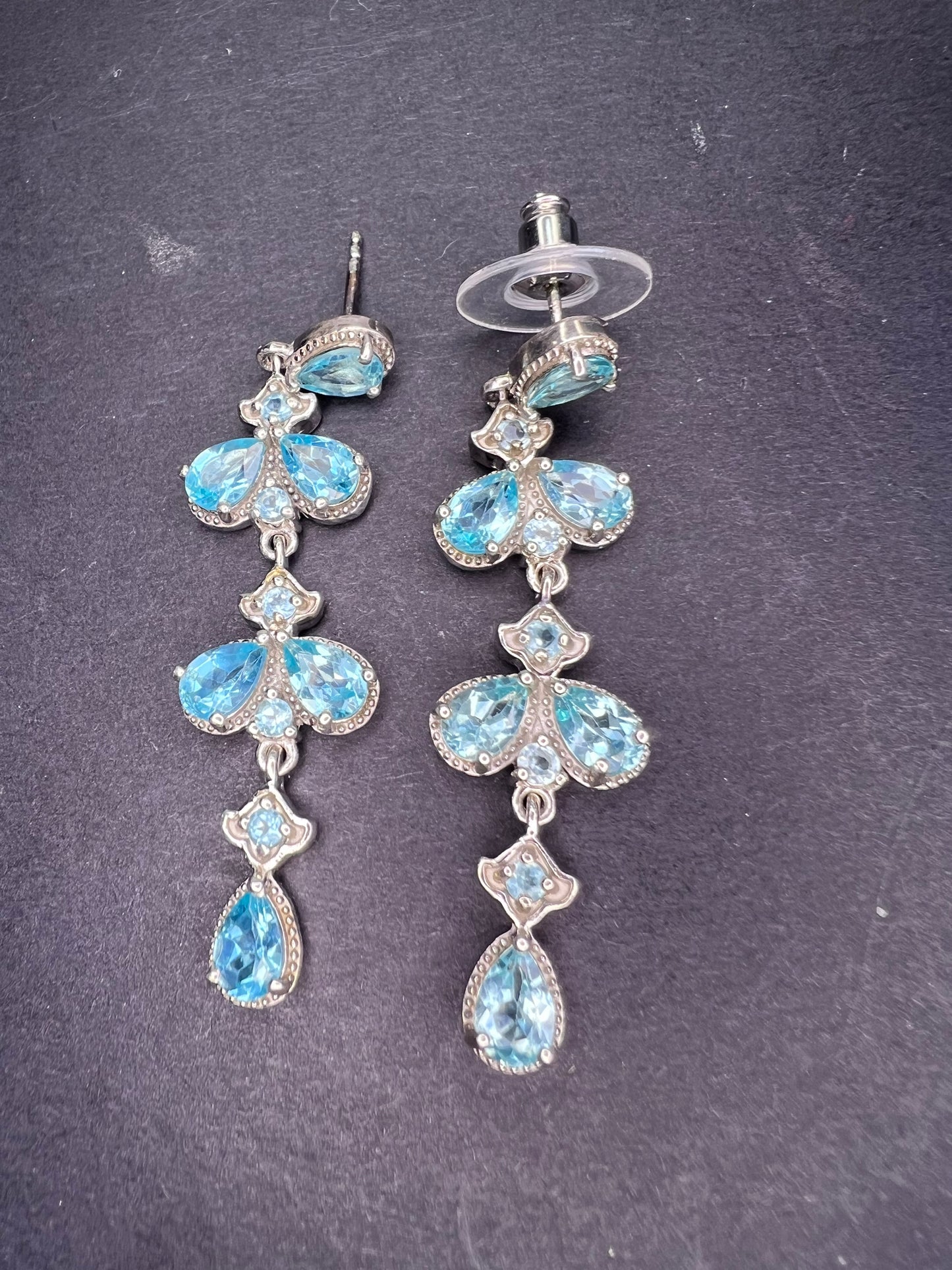 Blue apatite sterling silver chandelier earrings