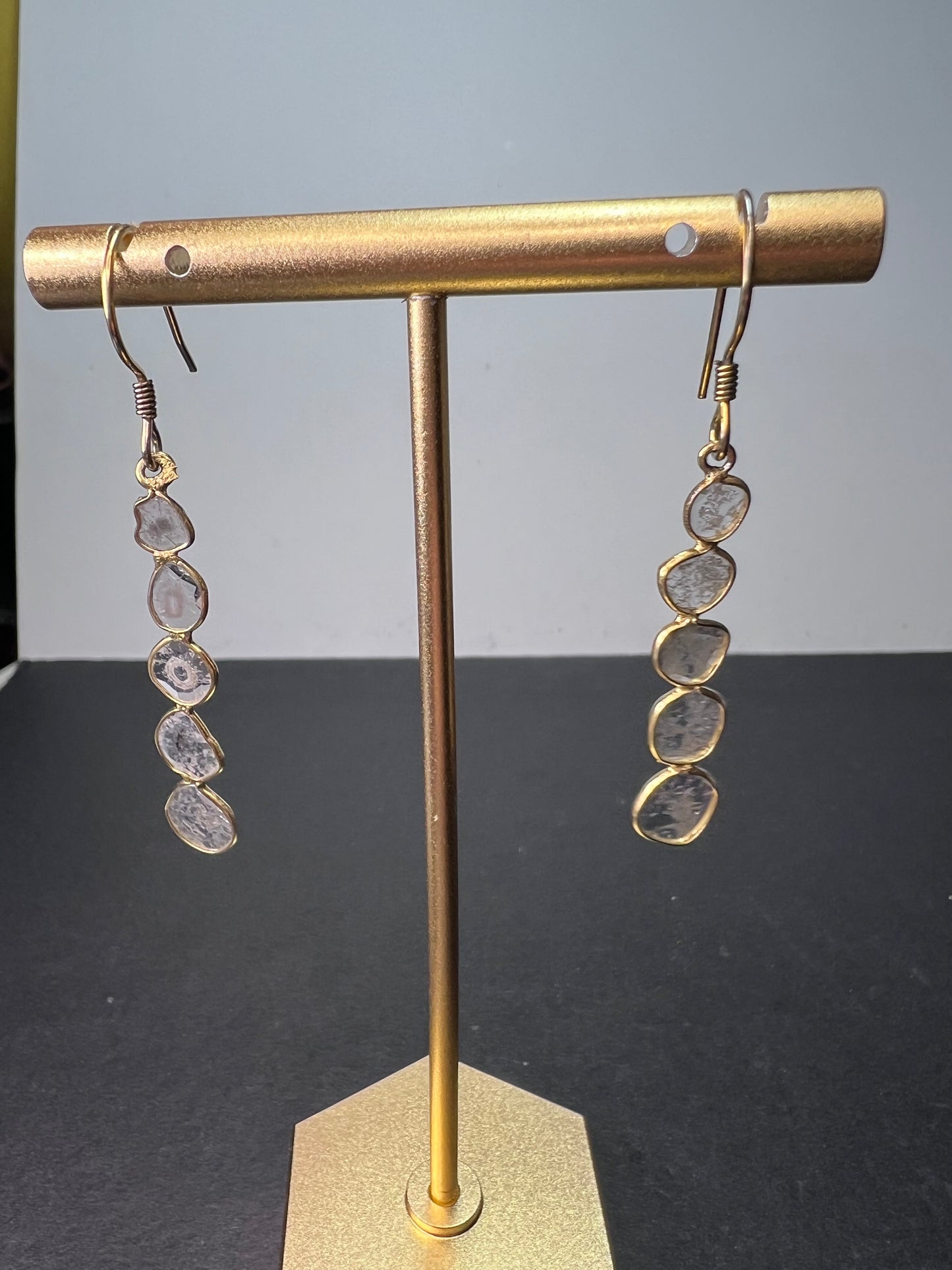 Polki diamond slice dangle earrings in gold over sterling