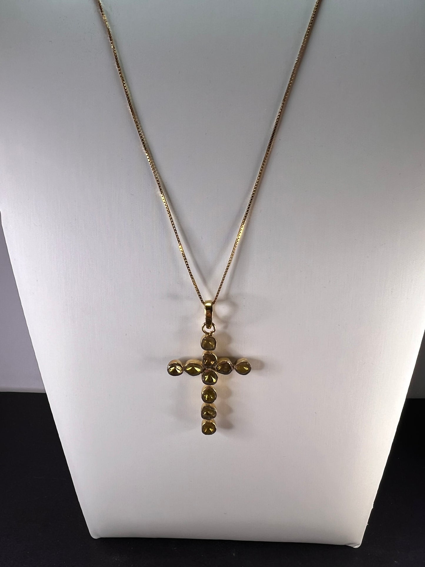 Yellow polki diamond cross pendant and chain in gold over sterling silver