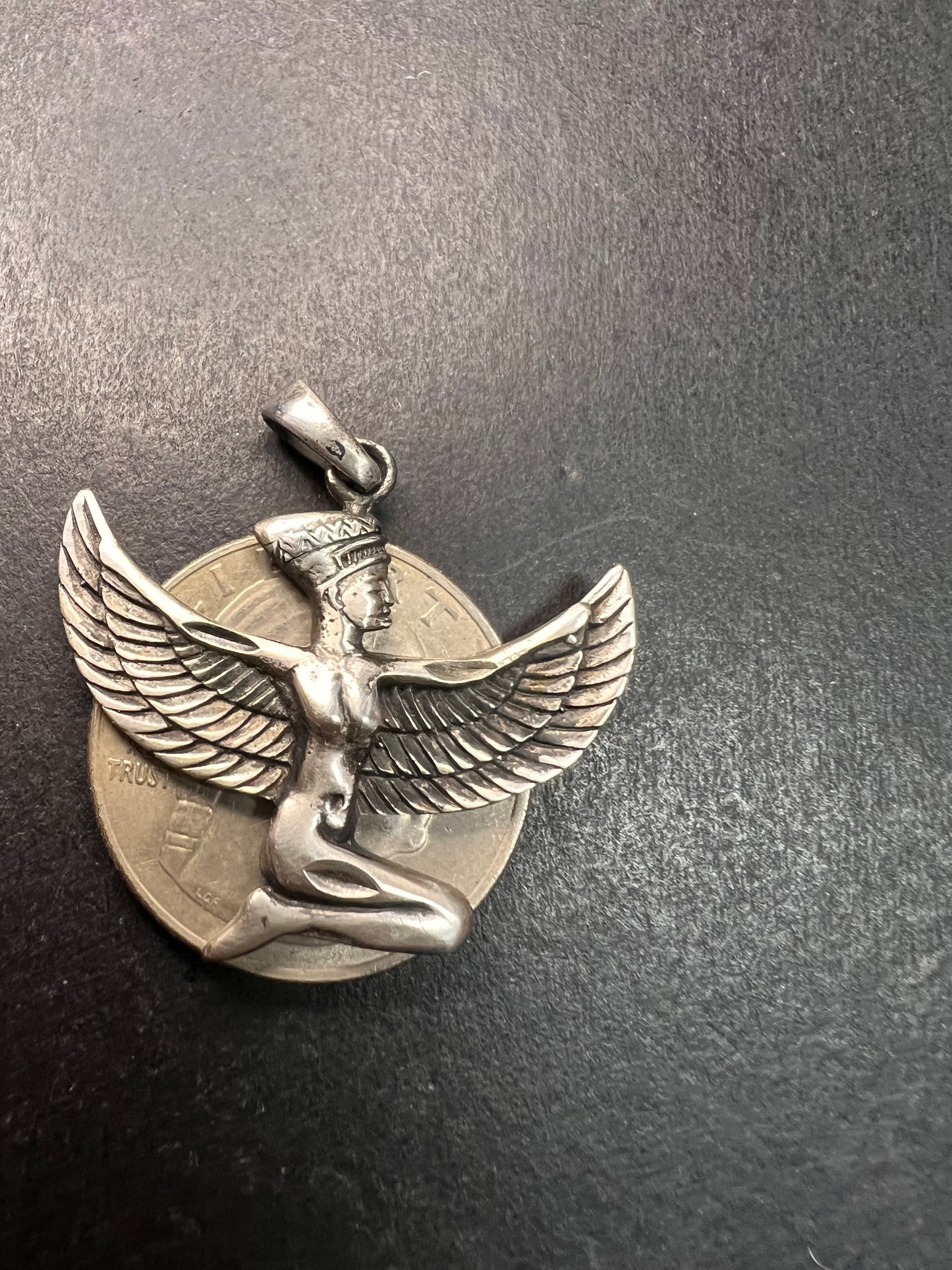 Vintage Sterling Silver Isis Goddess Pendant – Winged Egyptian Protection Amulet