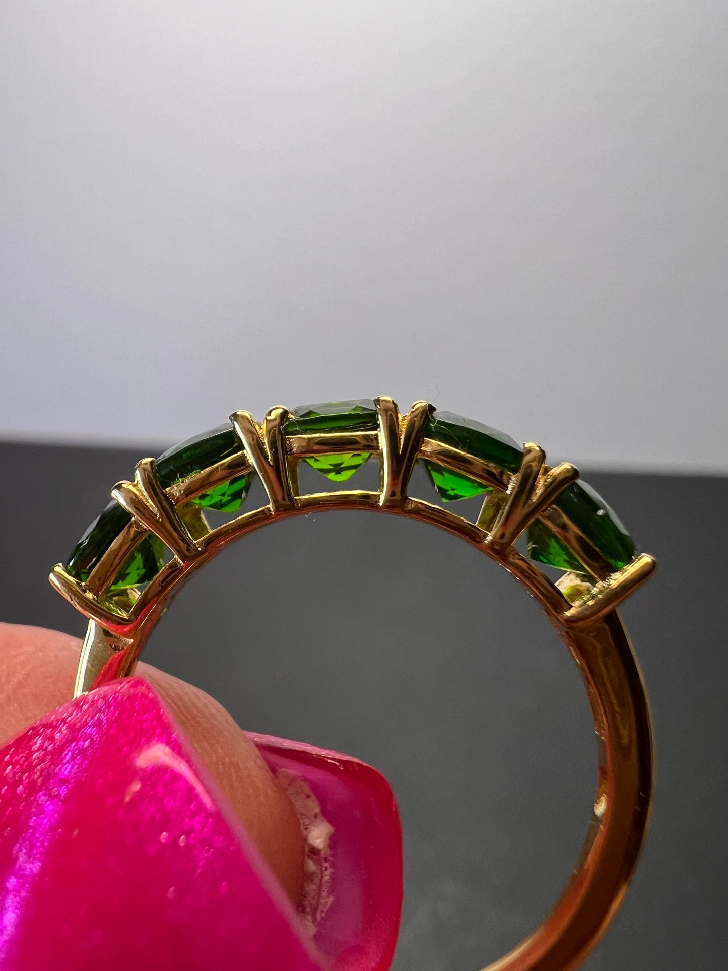 Natural Chrome Diopside 5 Stone Band Ring in Vermeil Yellow Gold Sterling Silver 3.00 ctw