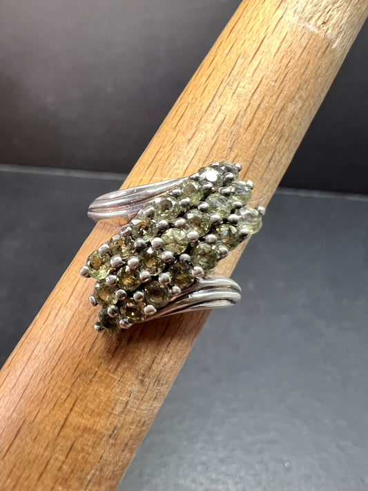 Vintage Sterling Silver Green Sapphire Cluster Ring Size 7