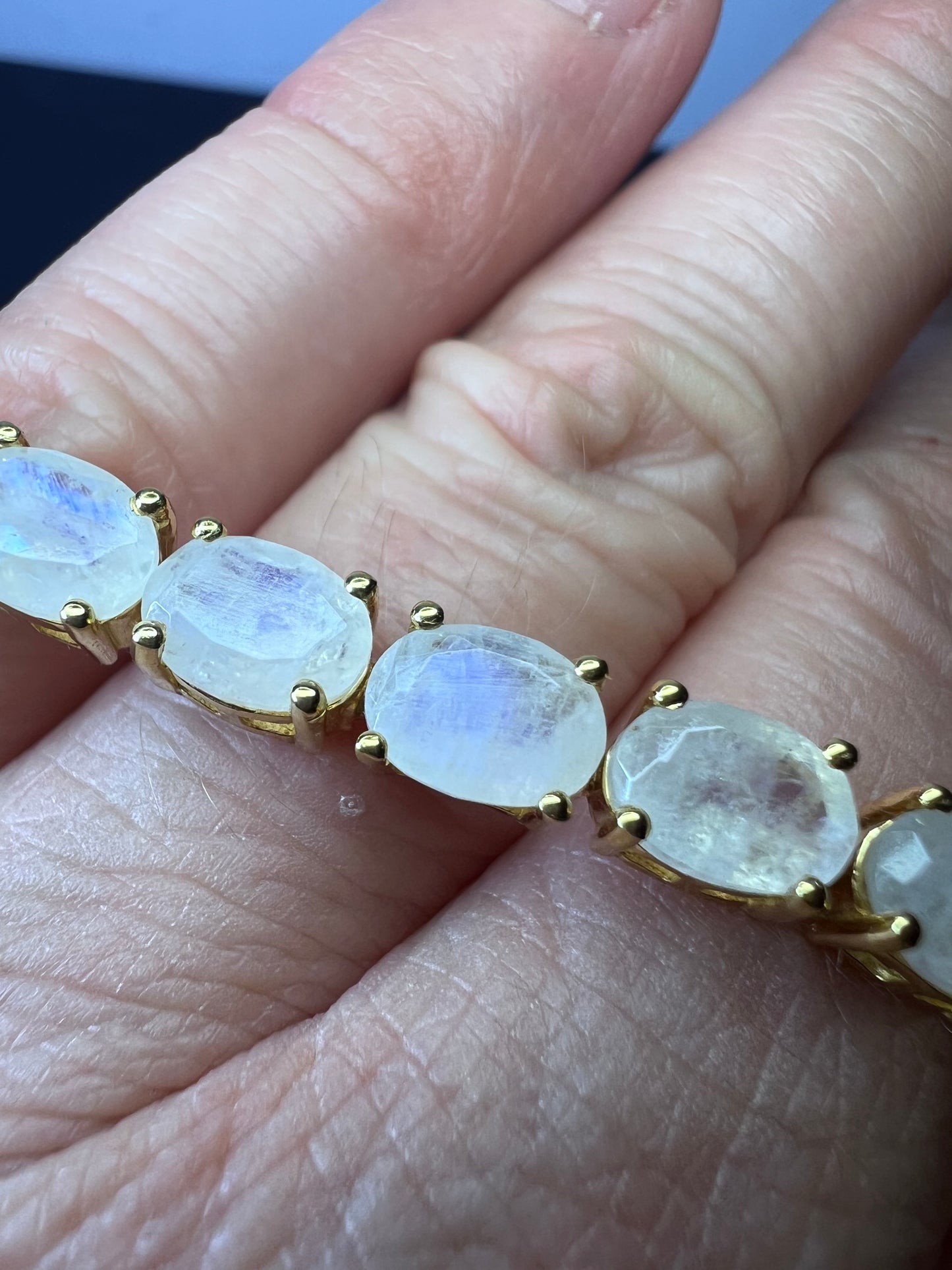 Rainbow Moonstone tennis bracelet gold over sterling silver