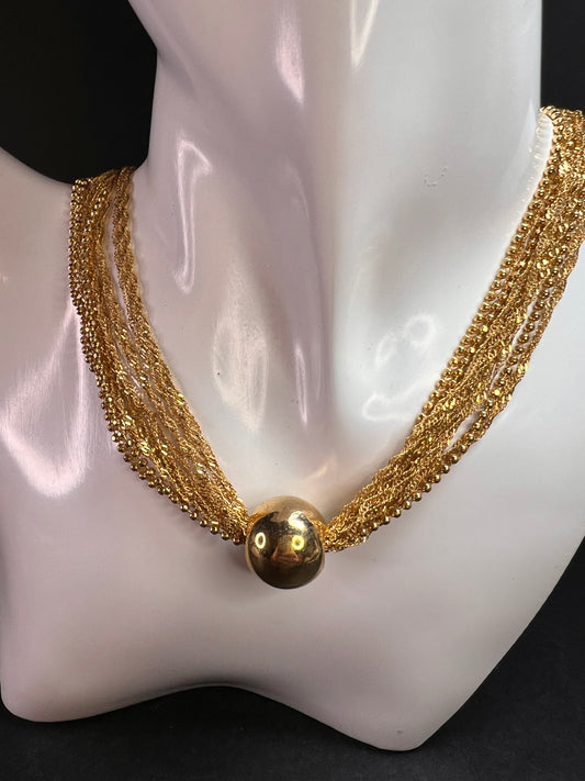 Italian 14 Strand Gold Plated Bead Necklace 18–20 Inch Estate Y2K