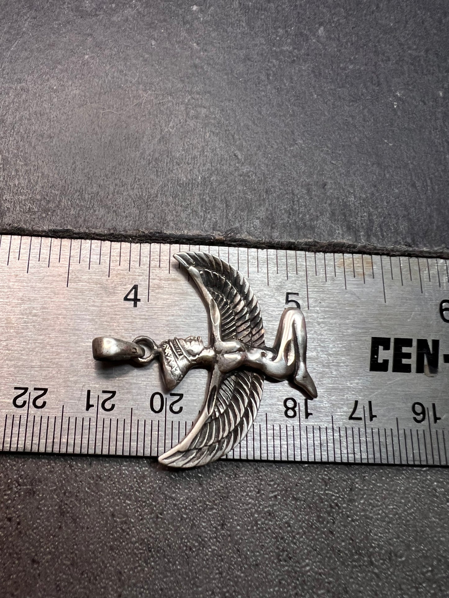 Vintage Sterling Silver Isis Goddess Pendant – Winged Egyptian Protection Amulet