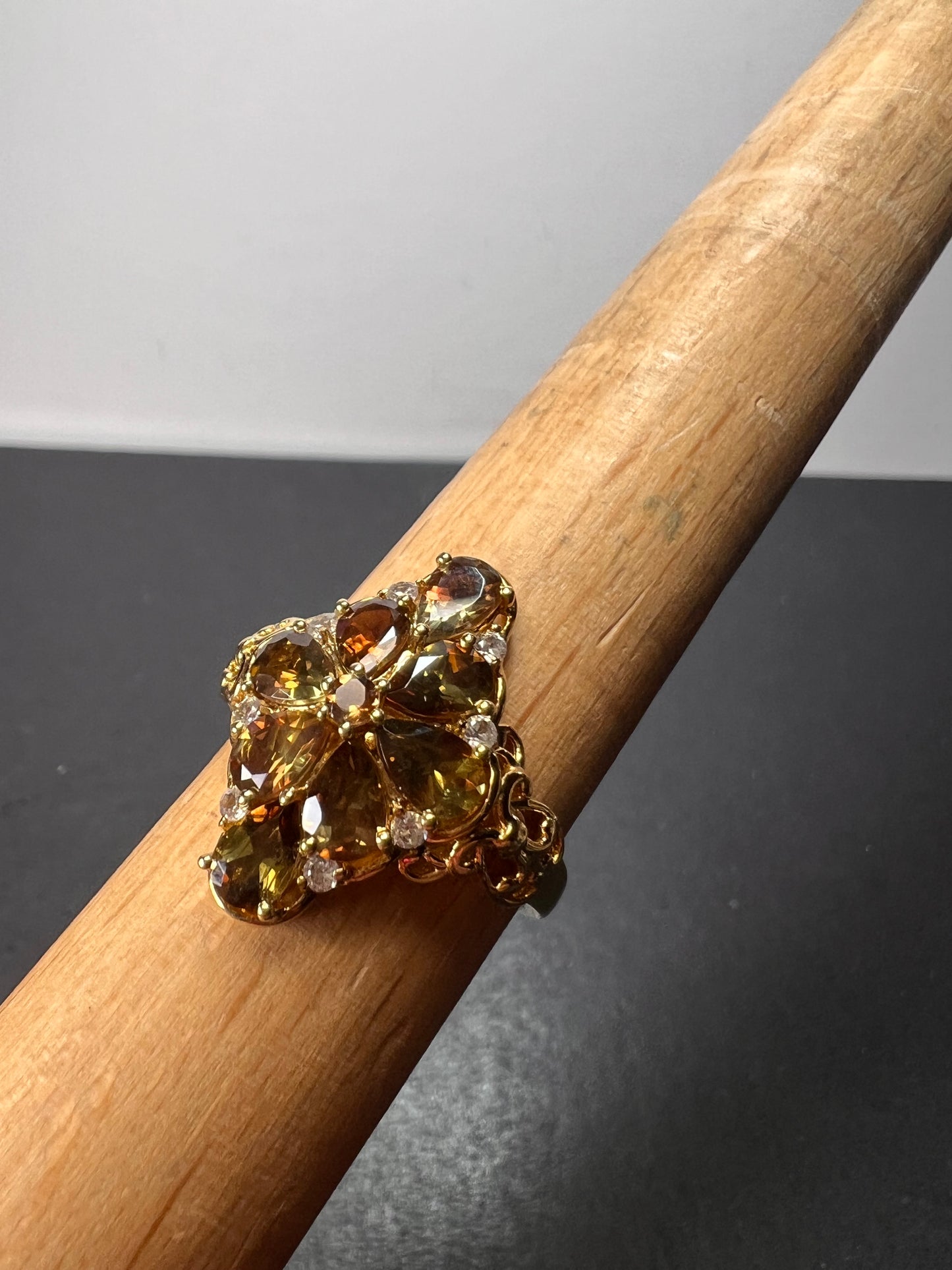 Andalusite and zircon cocktail ring in gold vermeil size 10