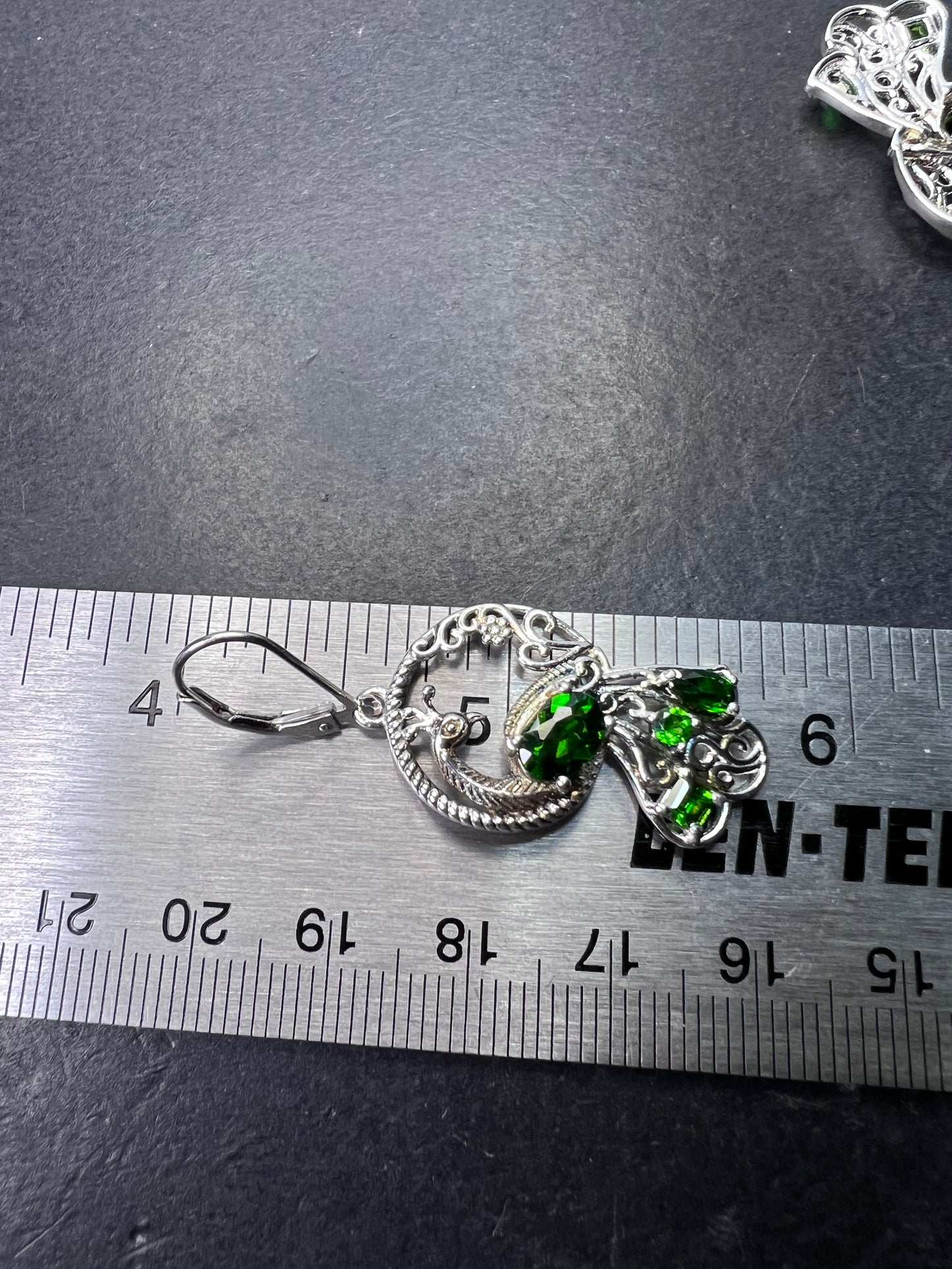 Chrome diopside sterling silver peacock dangle earrings