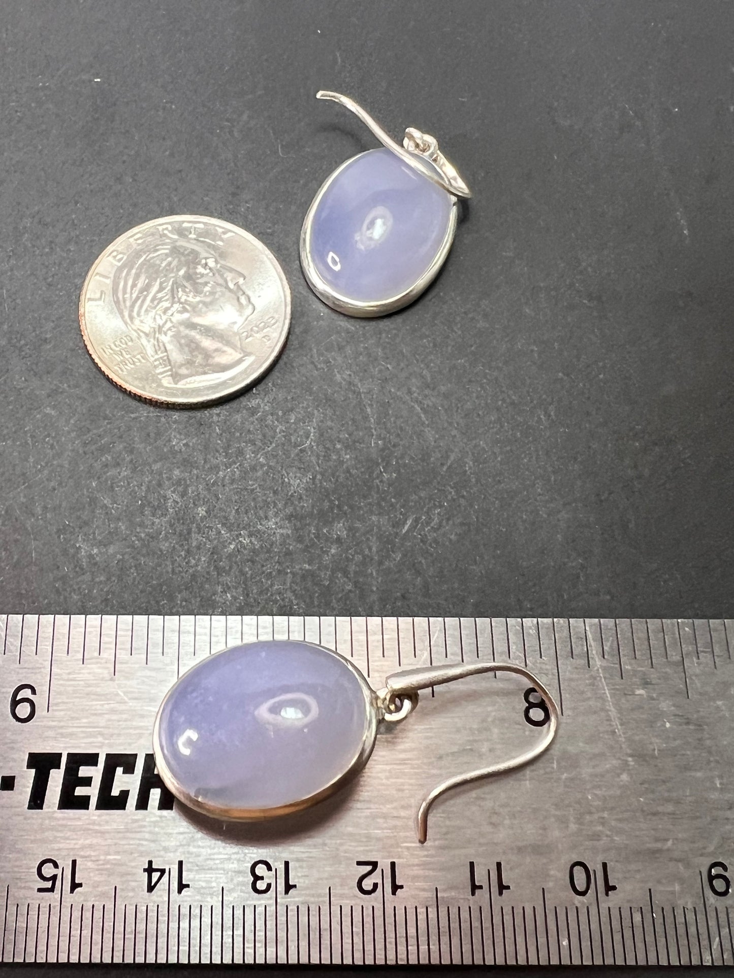 NEW blue chalcedony sterling silver dangle earrings 10.88 grams