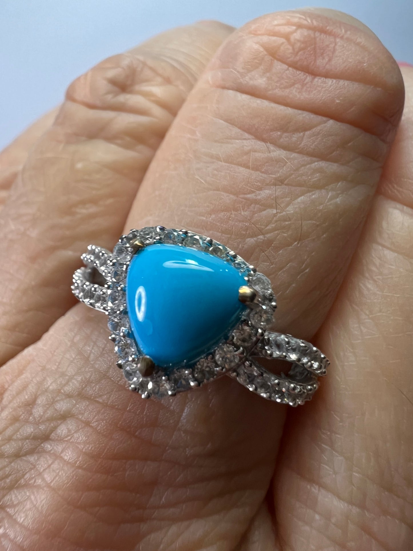 American sleeping beauty turquoise and zircon ring in platinum over sterling silver 2.60 ctw size 8