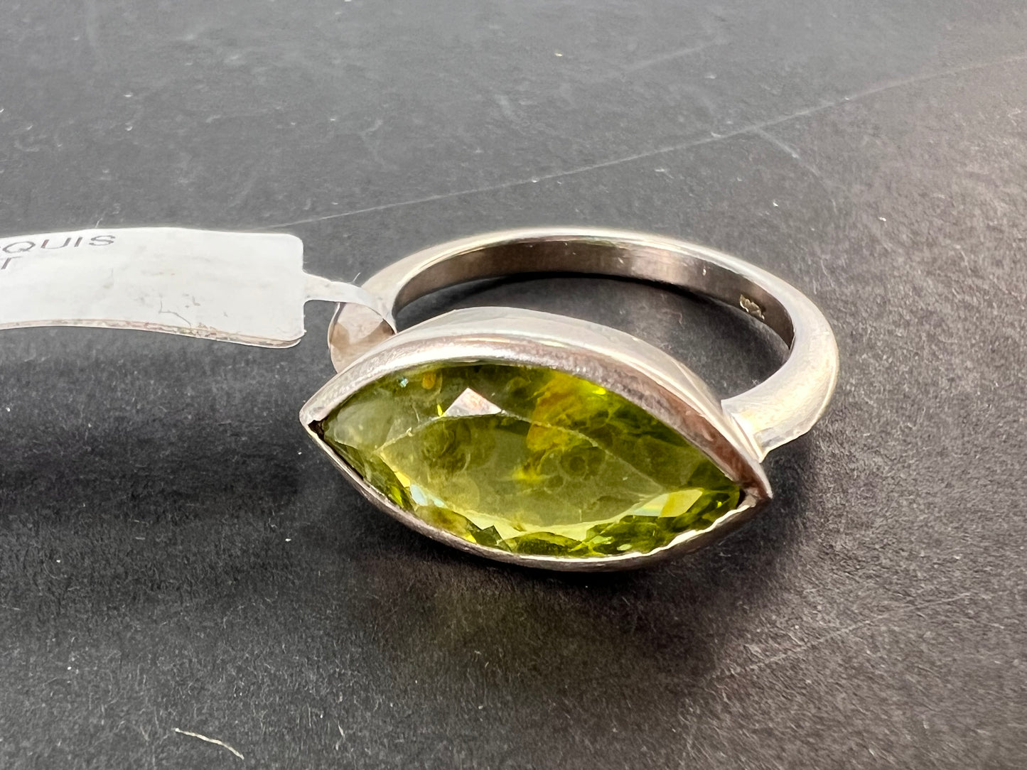 NEW peridot marquis gemstone sterling silver ring size 8.5