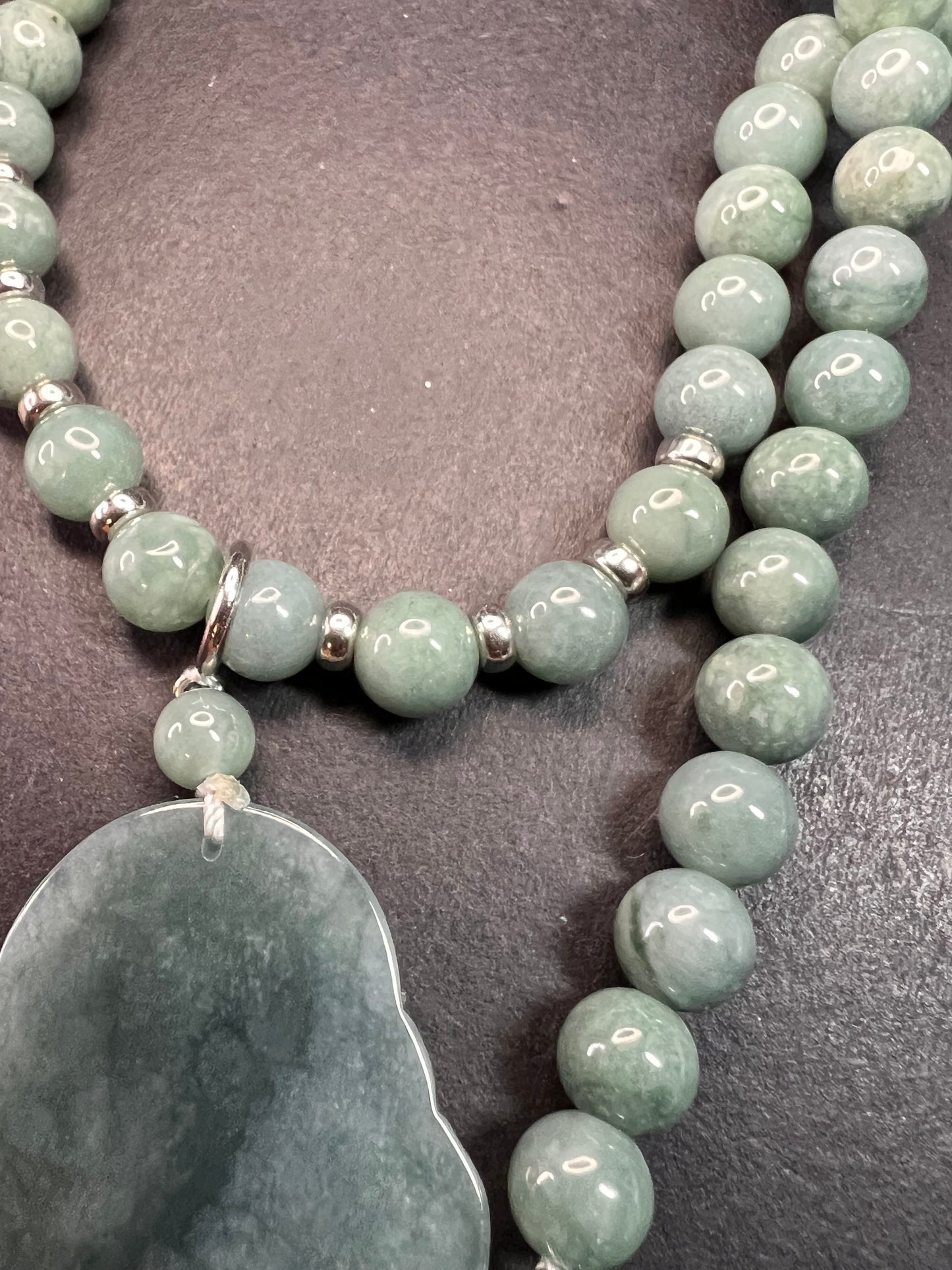 NEW Olmec Jadeite carved Buddha necklace in sterling silver