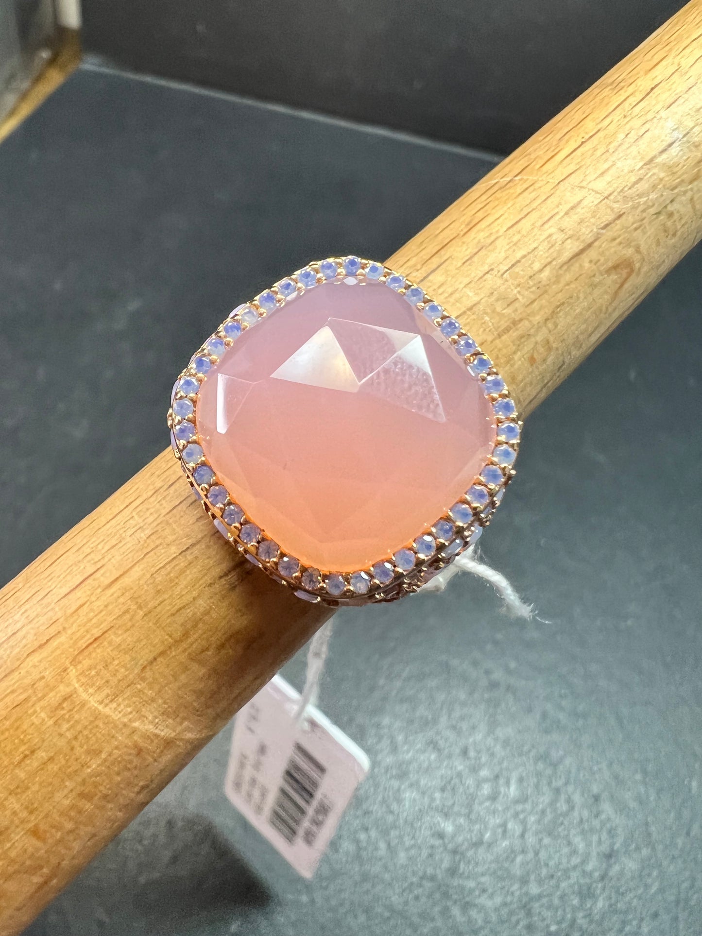 Pink Chalcedony Statement Ring 18K Rose Gold Plated Size 7.5 NWT