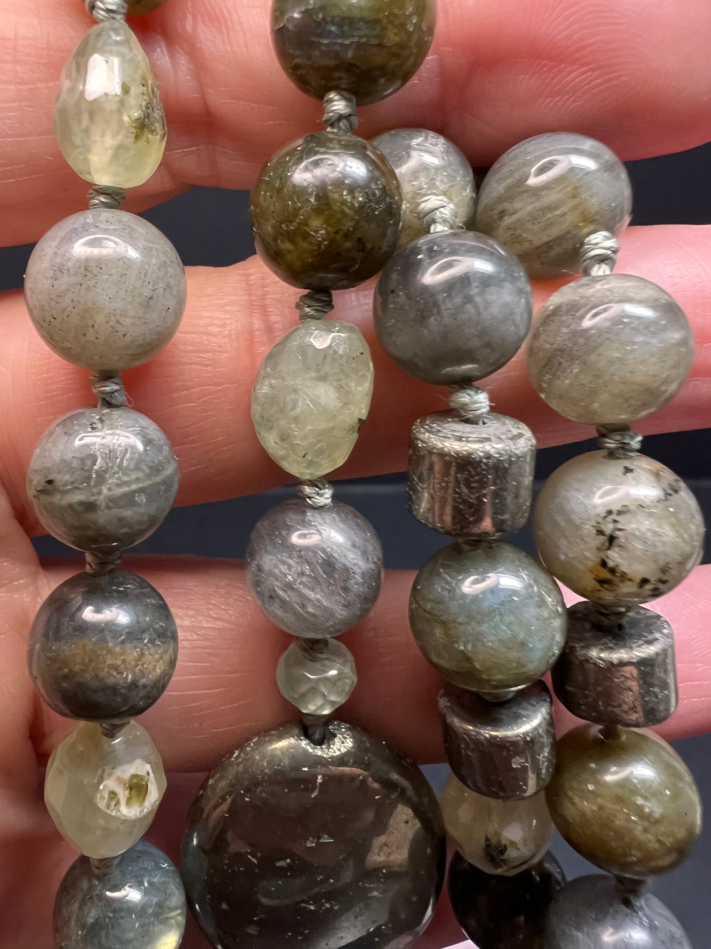 NEW pyrite and labradorite 32 inch necklace with sterling silver clasp