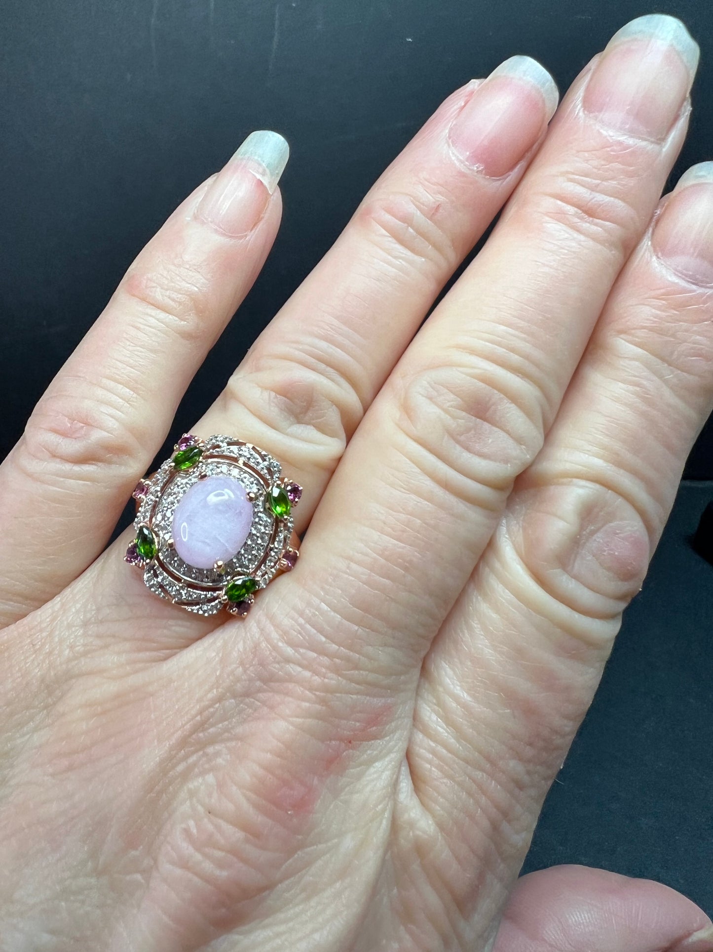 NEW Kunzite Chrome Diopside Garnet Zircon 925 Rose Gold Ring Sz 7