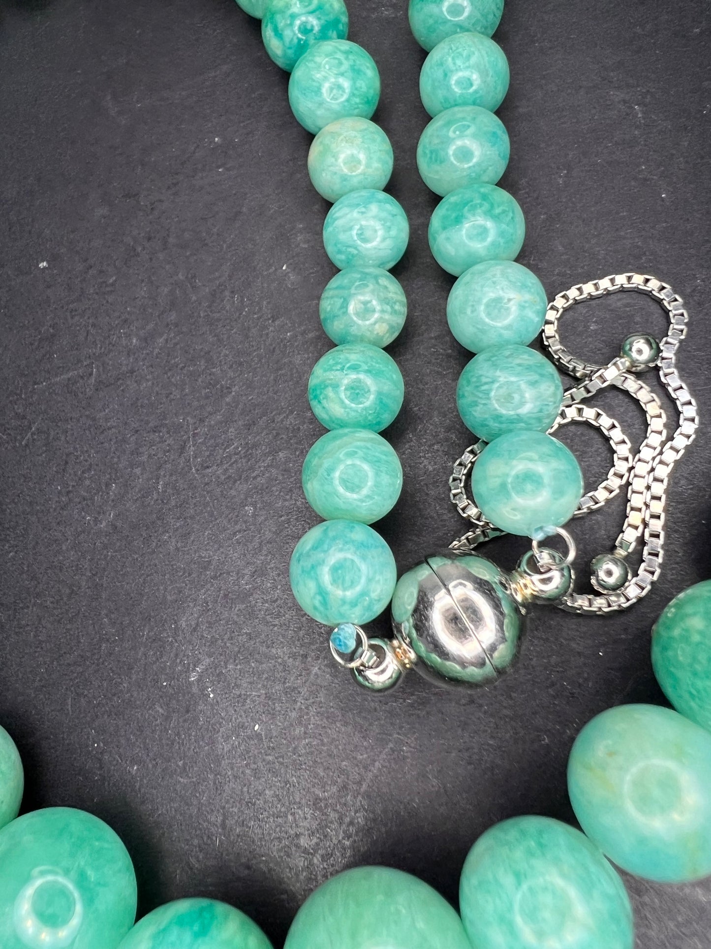 Amazonite beaded bolo necklace with sterling clasp and slide adjustments