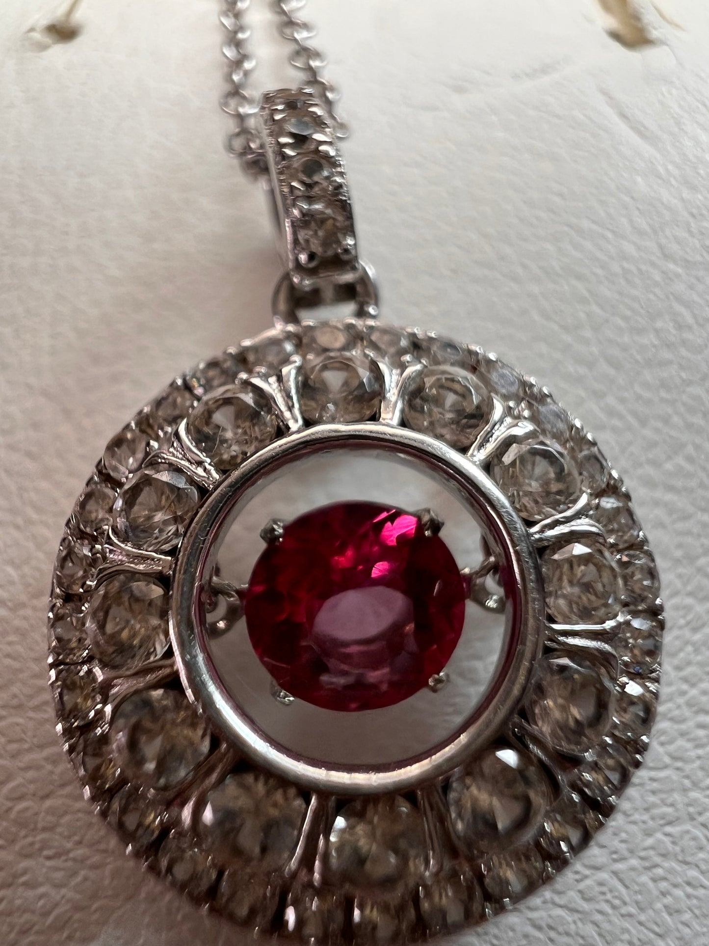 Pink tourmaline white topaz fluttering pendant necklace in platinum over sterling silver