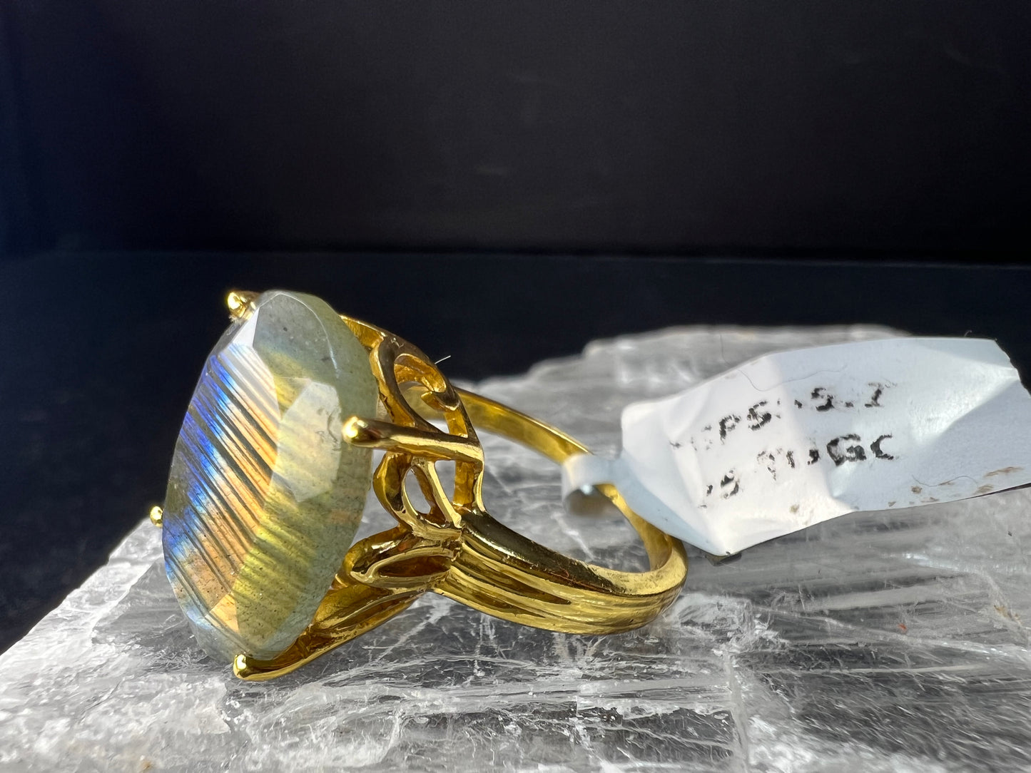 NWT Labradorite Gold Over 925 Sterling Ring Size 7 16x11mm Oval