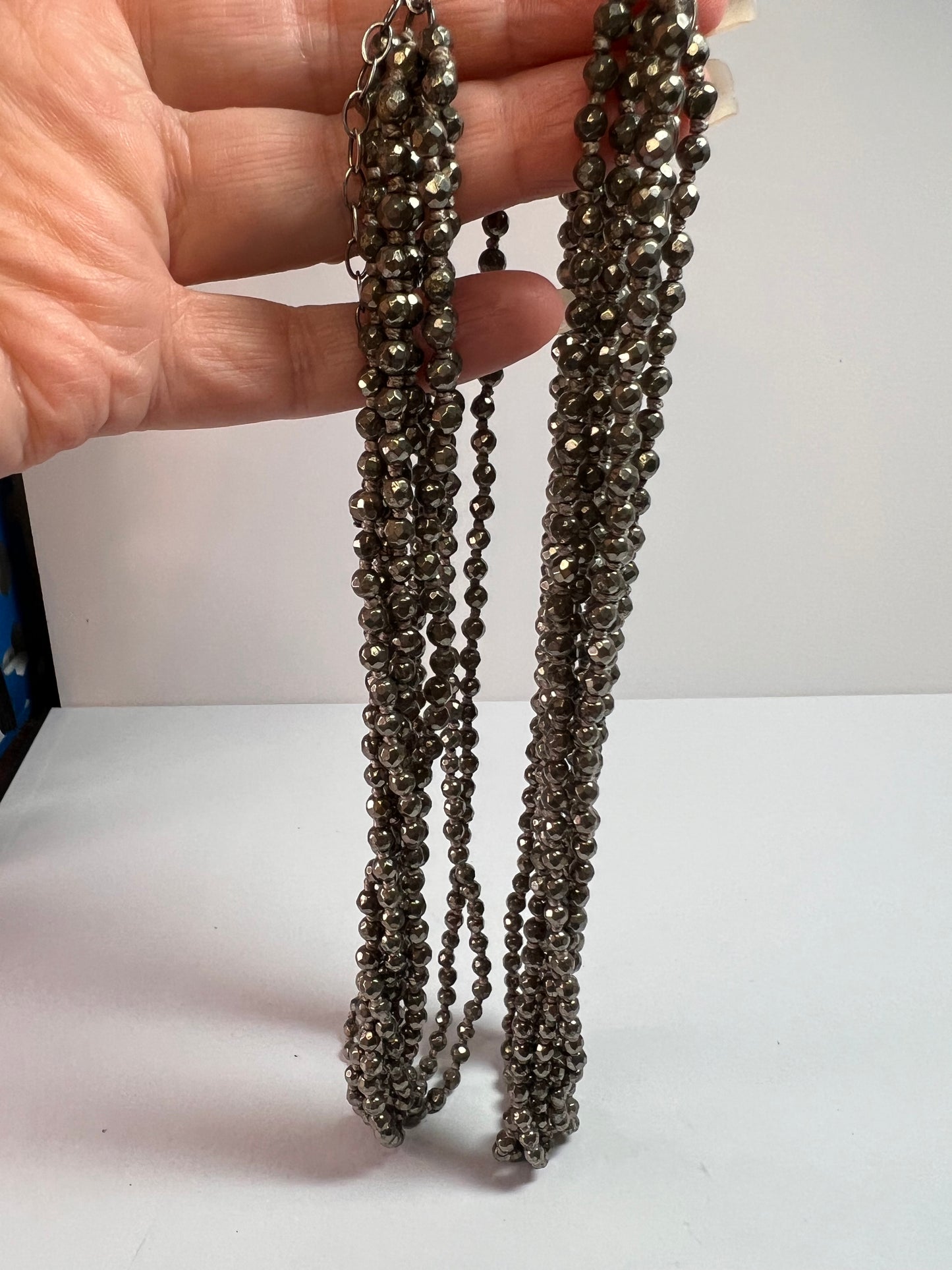NEW pyrite multi strand necklace with sterling silver clasp