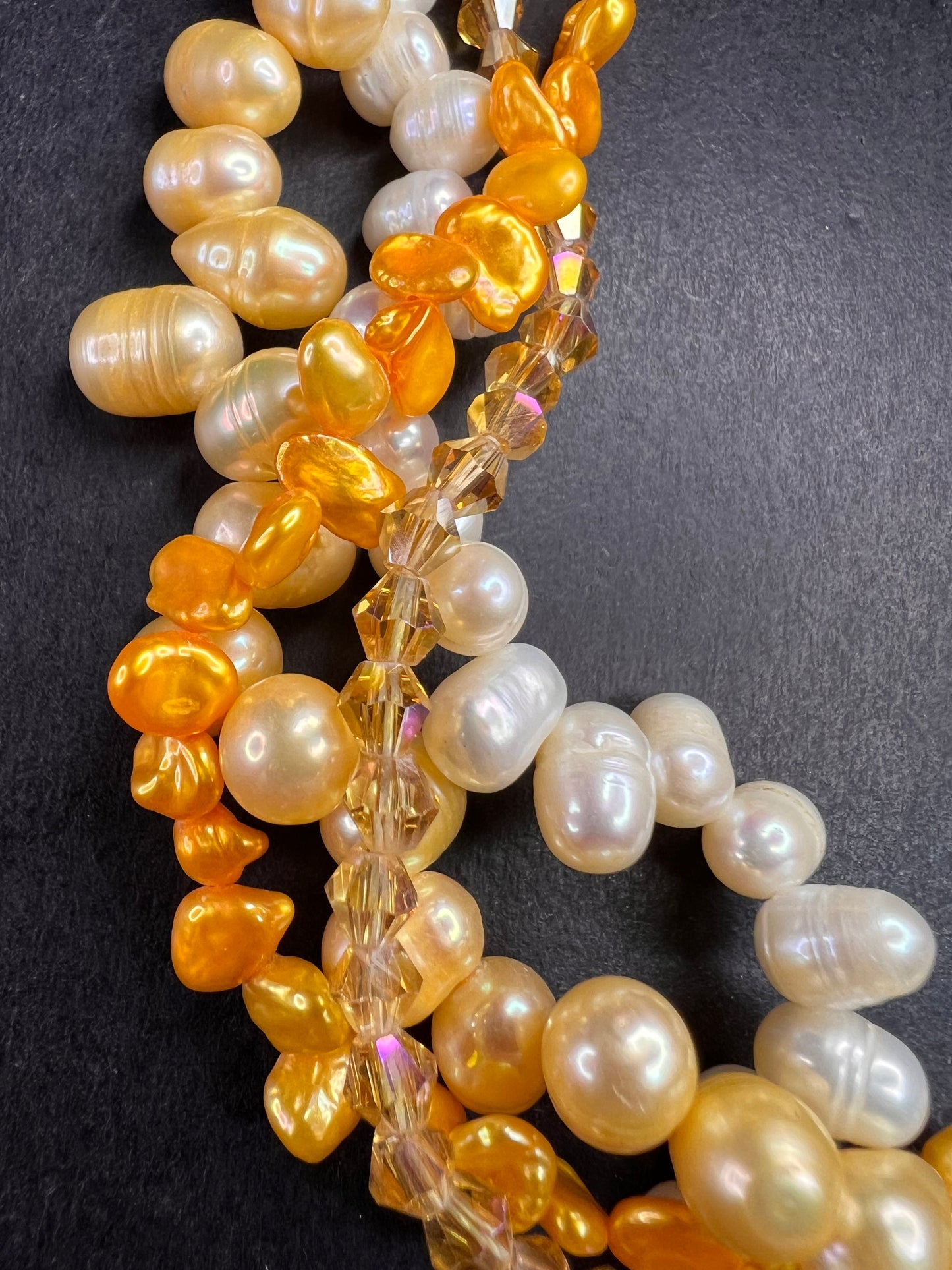 NEW yellow freshwater pearl multi strand necklace with sterling silver clasp