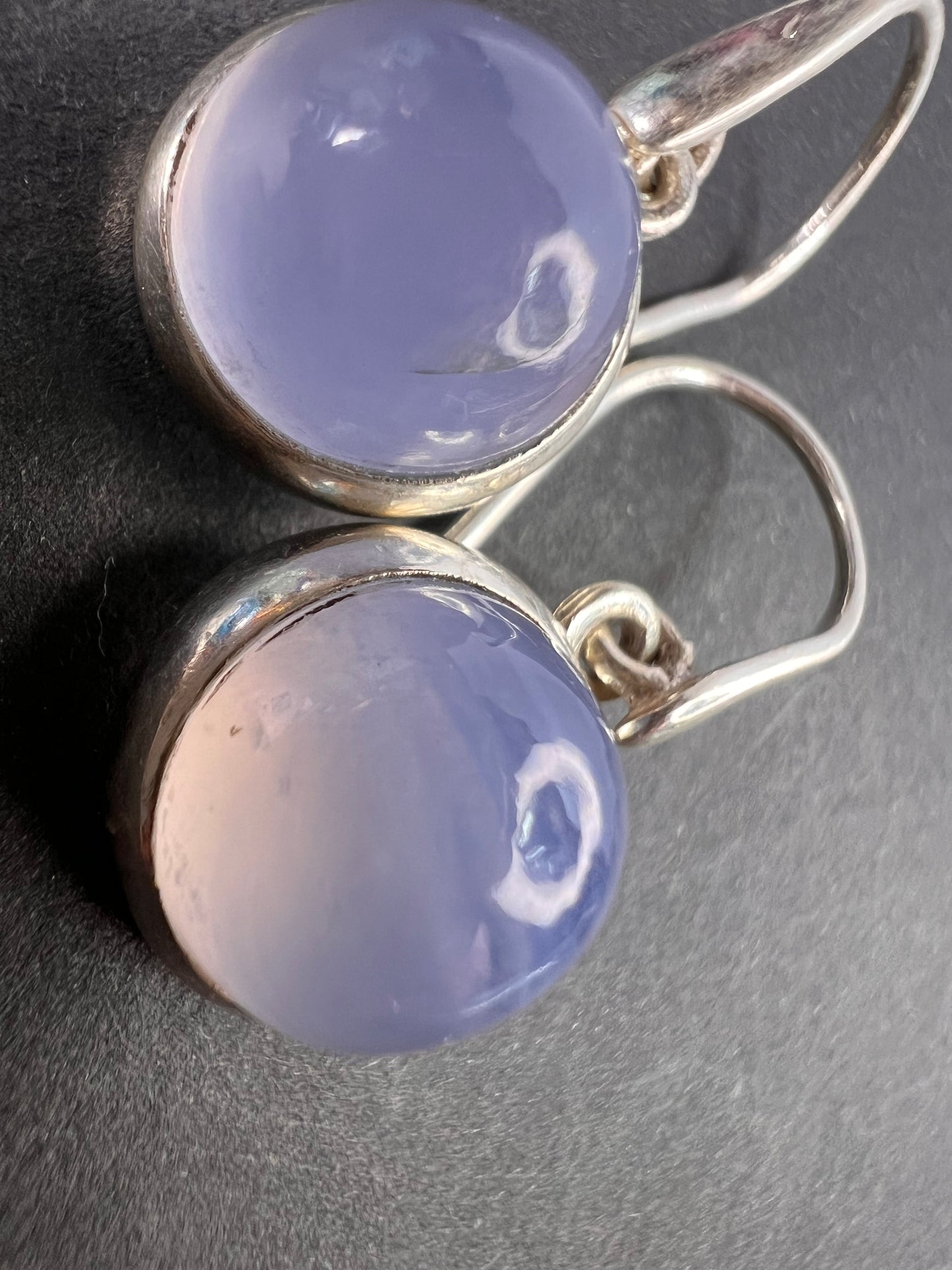 NEW blue chalcedony sterling silver circle drop earrings 5.08 grams