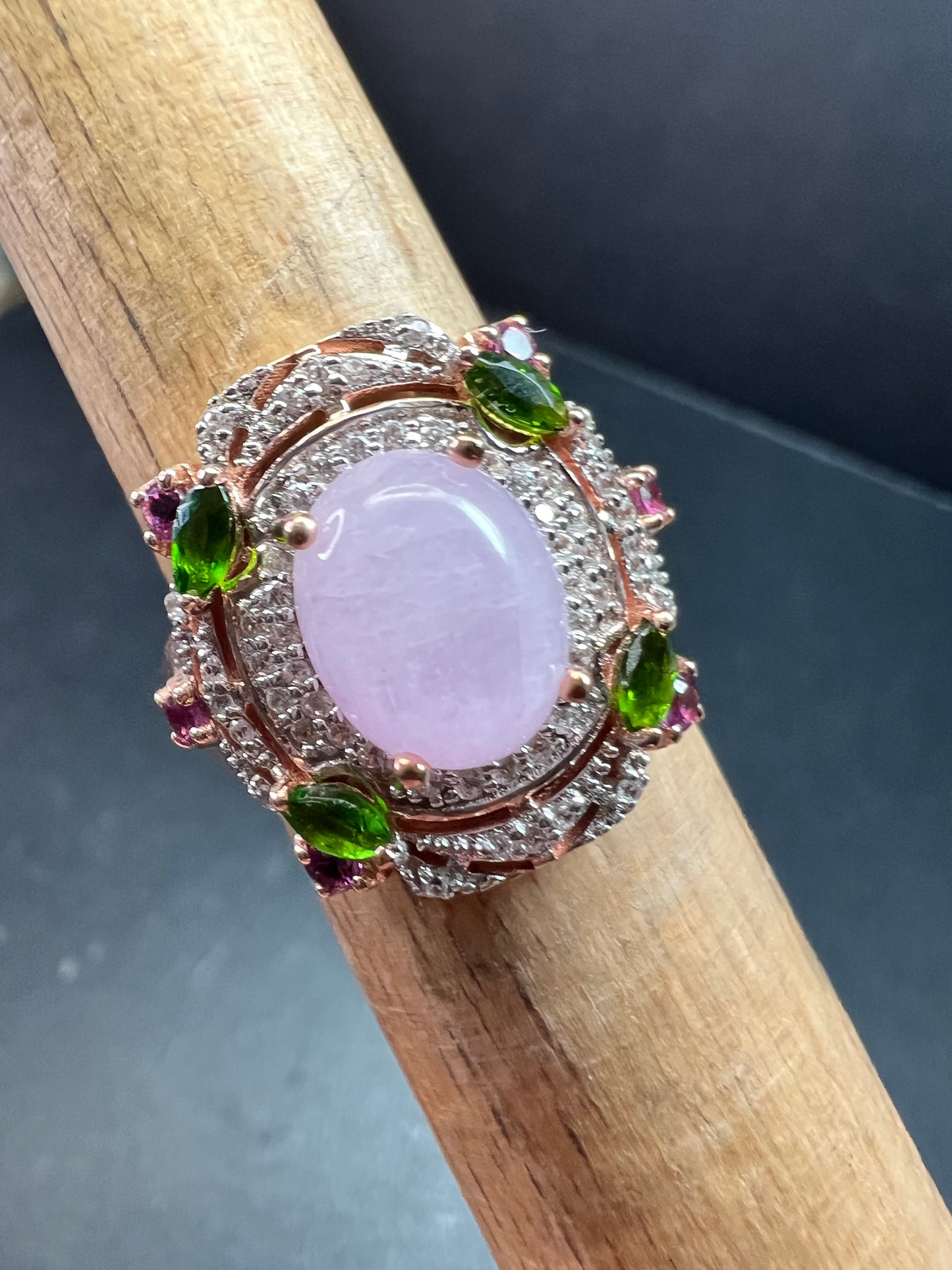 NEW Kunzite Chrome Diopside Garnet Zircon 925 Rose Gold Ring Sz 7