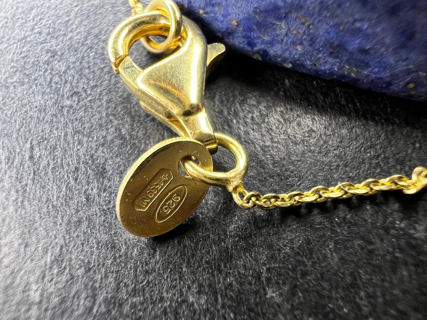 Dumortierite Pendant Necklace 23” Gold Over 925 Italy Adjustable