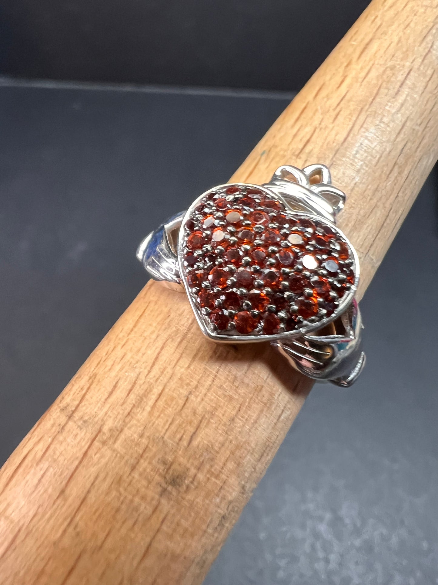 NEW Garnet claddagh ring in rhodium over sterling silver size 7