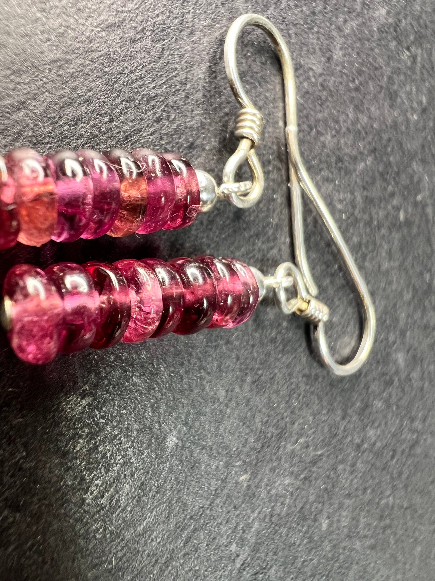 Sterling Silver Pink Rubellite Tourmaline Heishi Drop Earrings